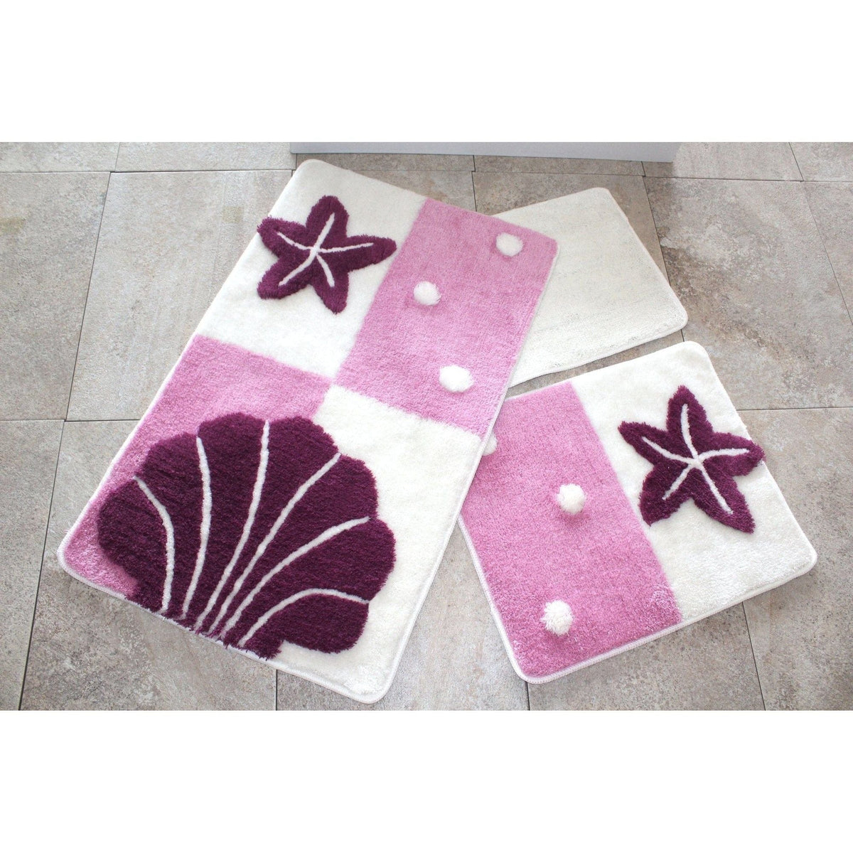 Set 3 covorase de baie, forma dreptunghiulara, mov/crem, acril