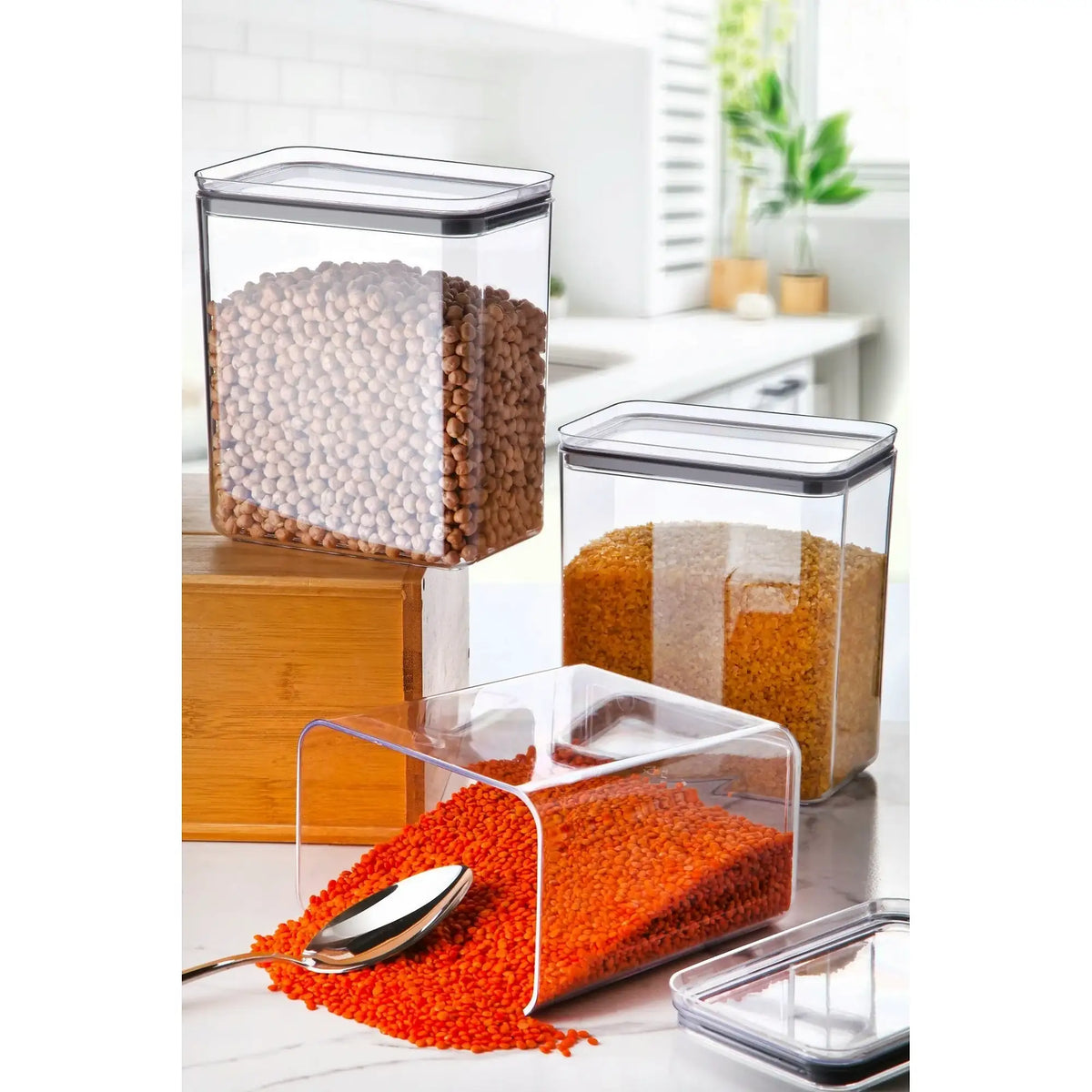 Set 3 cutii depozitare DIKCON03-26, transparent, plastic, 17x11x19 cm