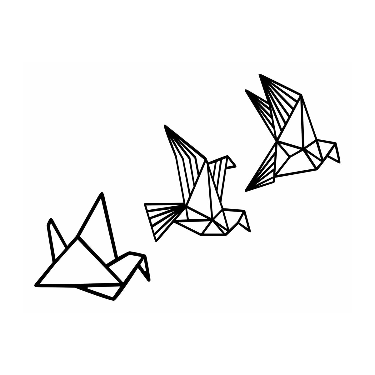 Set 3 decoratiuni perete ORIGAMI, negru, lemn