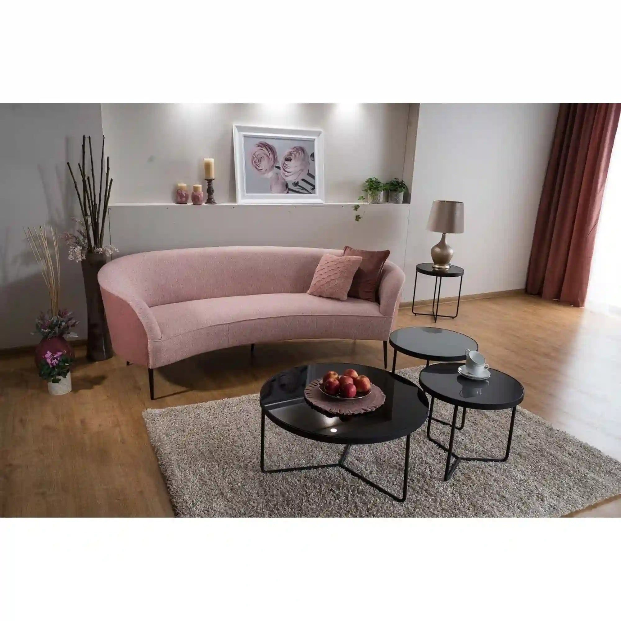 Set 3 masute cafea ARTEMIDA, negru/gri deschis, sticla/otel