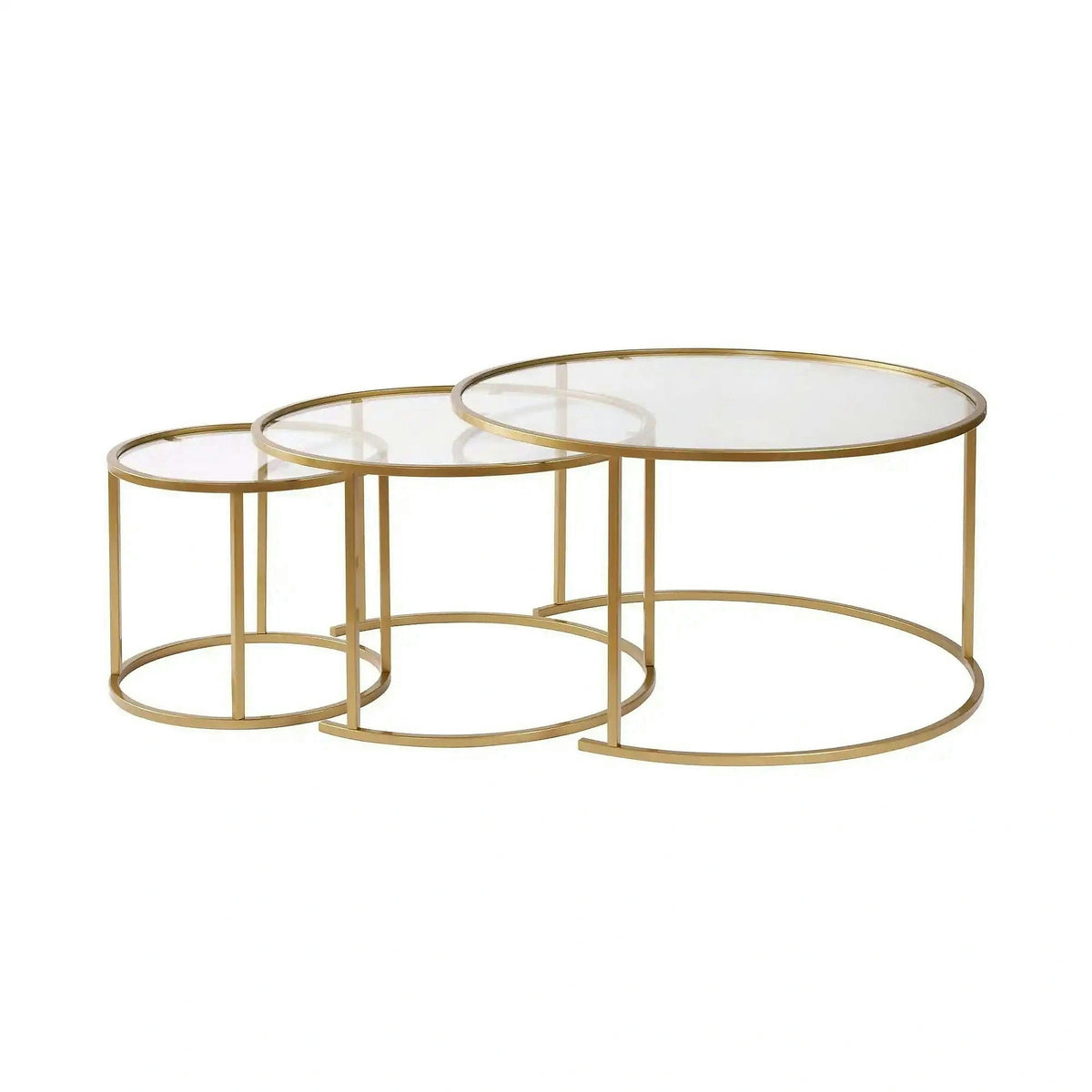 Set 3 masute cafea AURUM, transparent/auriu, sticla/metal