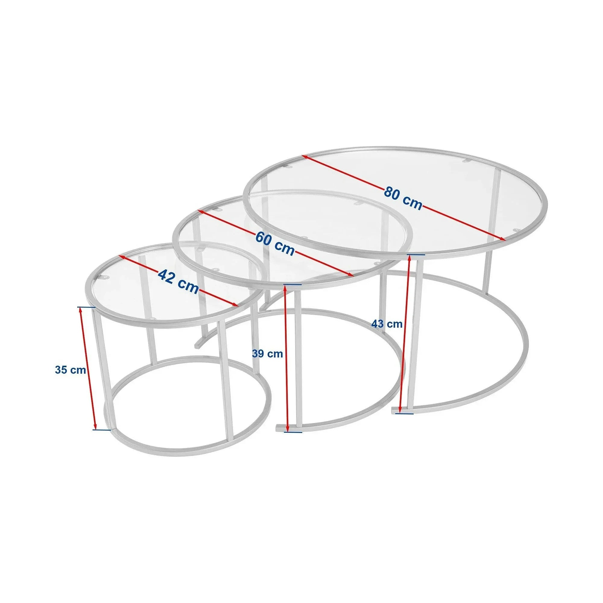Set 3 masute cafea AURUM, transparent/negru, sticla/metal