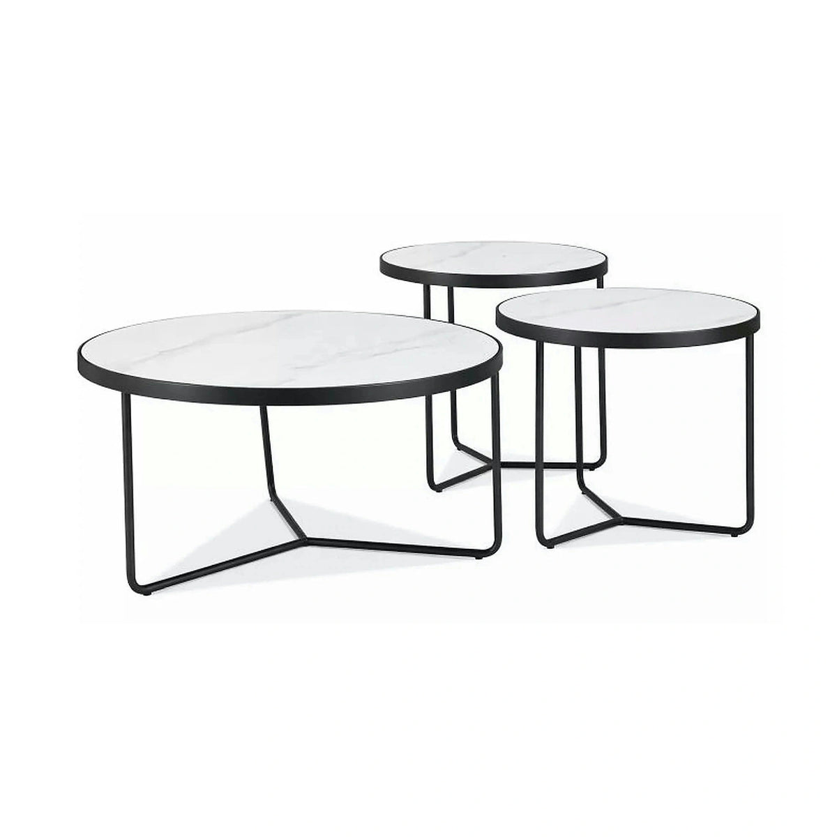 Set 3 măsuțe cafea DEMETER, alb/negru, ceramică/metal