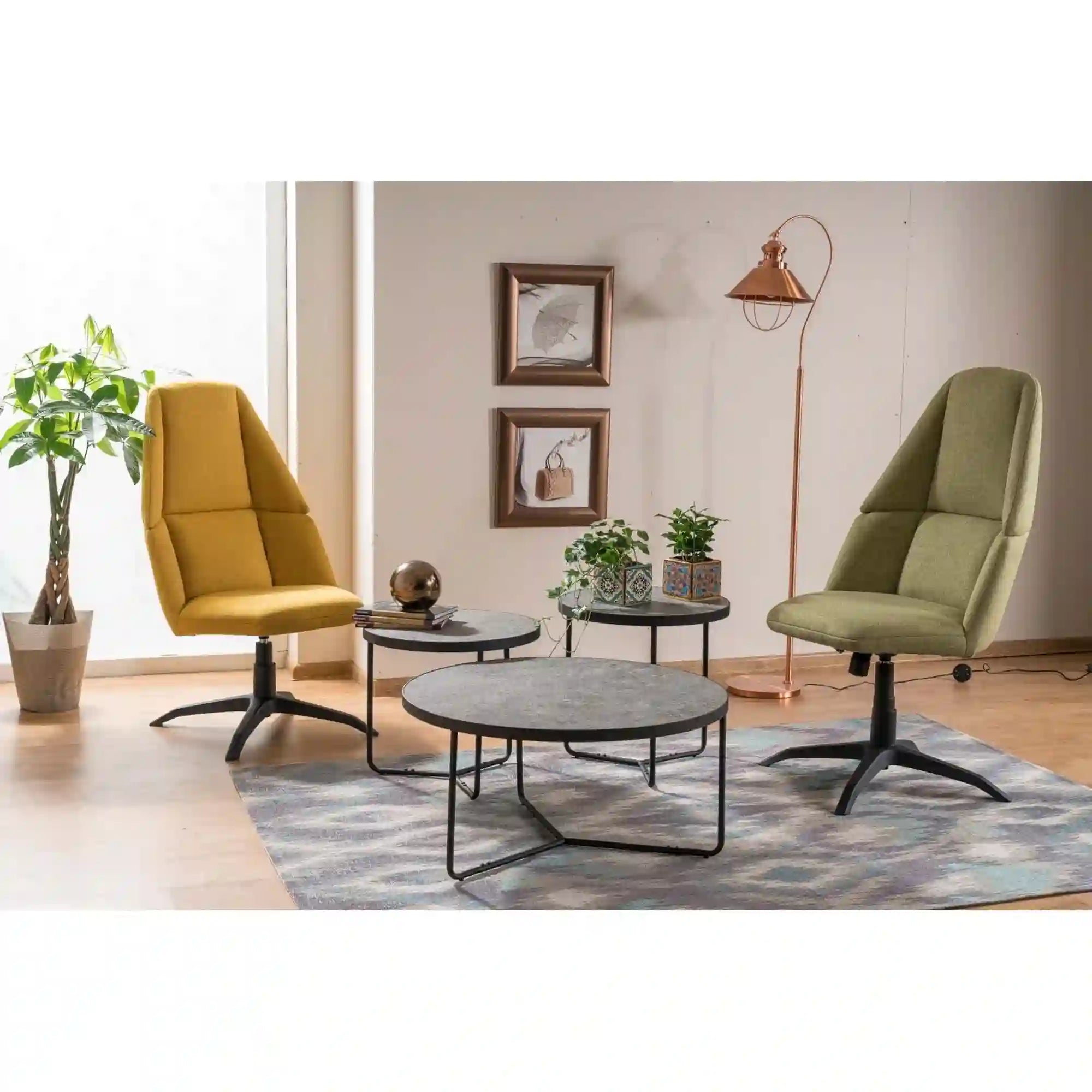 Set 3 masute DEMETER, gri/negru