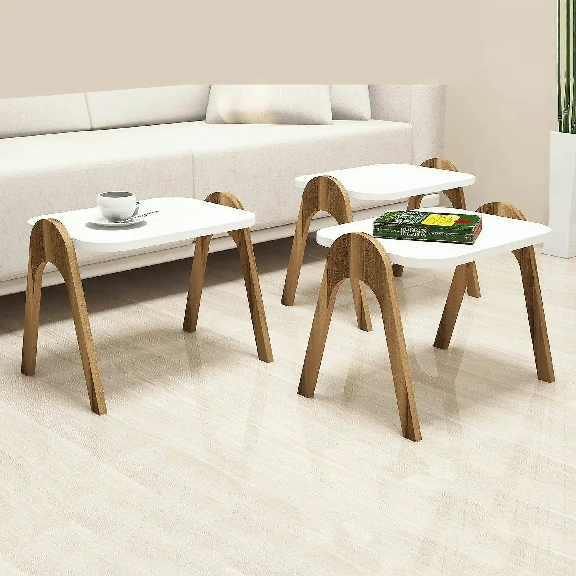 Set 3 masute PARIS, alb/nuc, PAL melaminat, 49x36x42 cm
