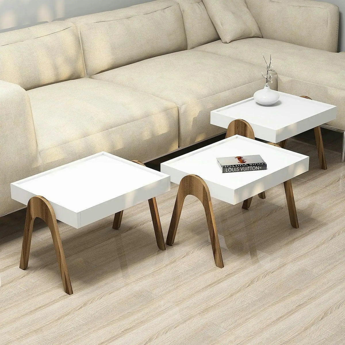 Set 3 masute ROMA, alb/nuc, PAL melaminat, 54x40x64 cm