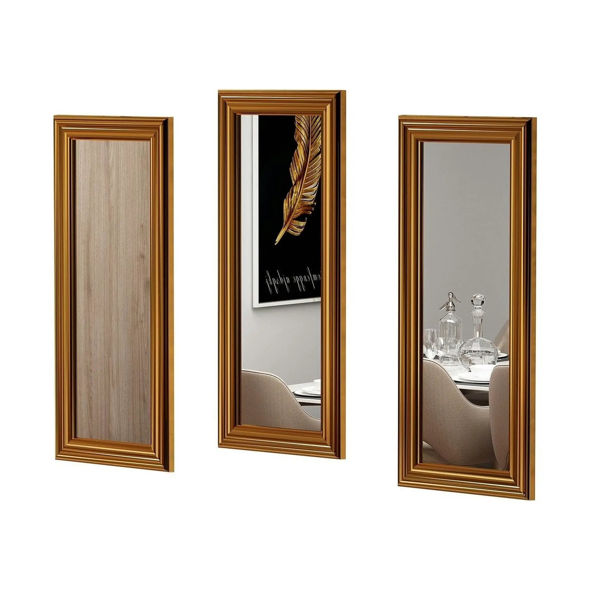 Set 3 oglinzi LAVIA, auriu, 30x3x70 cm