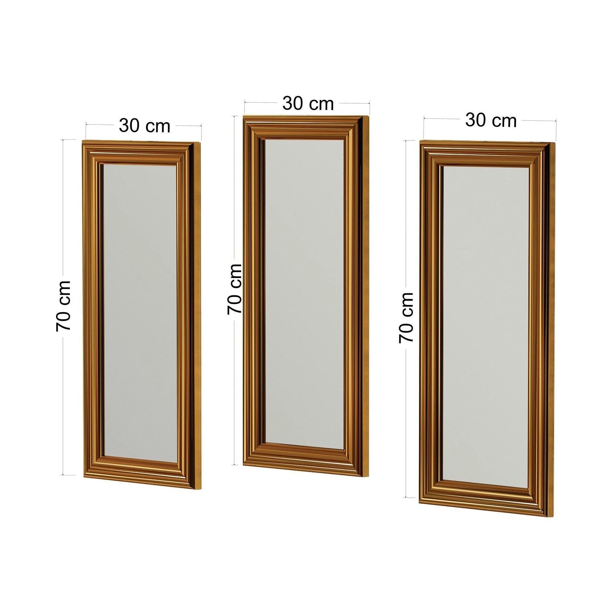 Set 3 oglinzi LAVIA, auriu, 30x3x70 cm