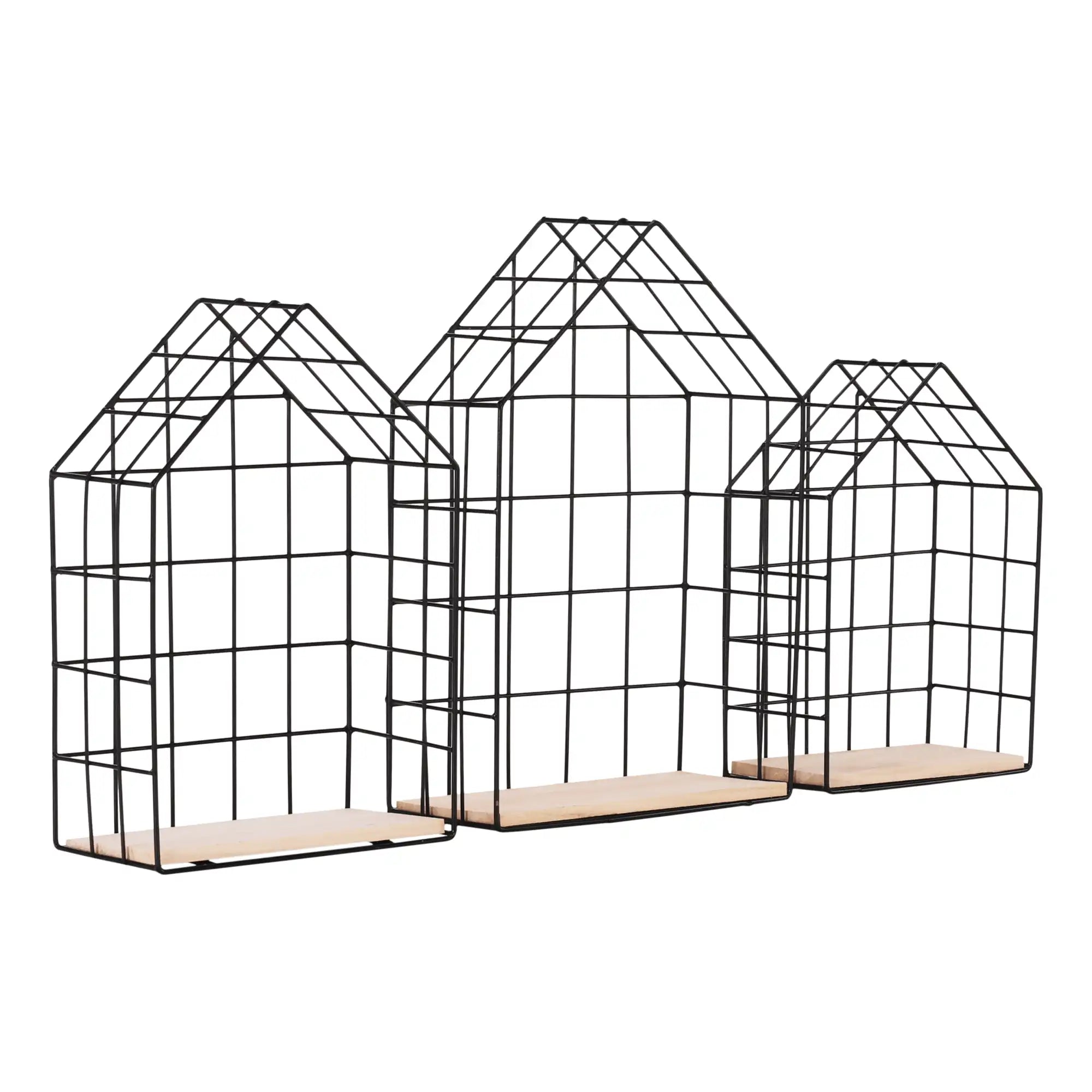 Set 3 rafturi AZURI, stejar natural/negru, lemn/metal