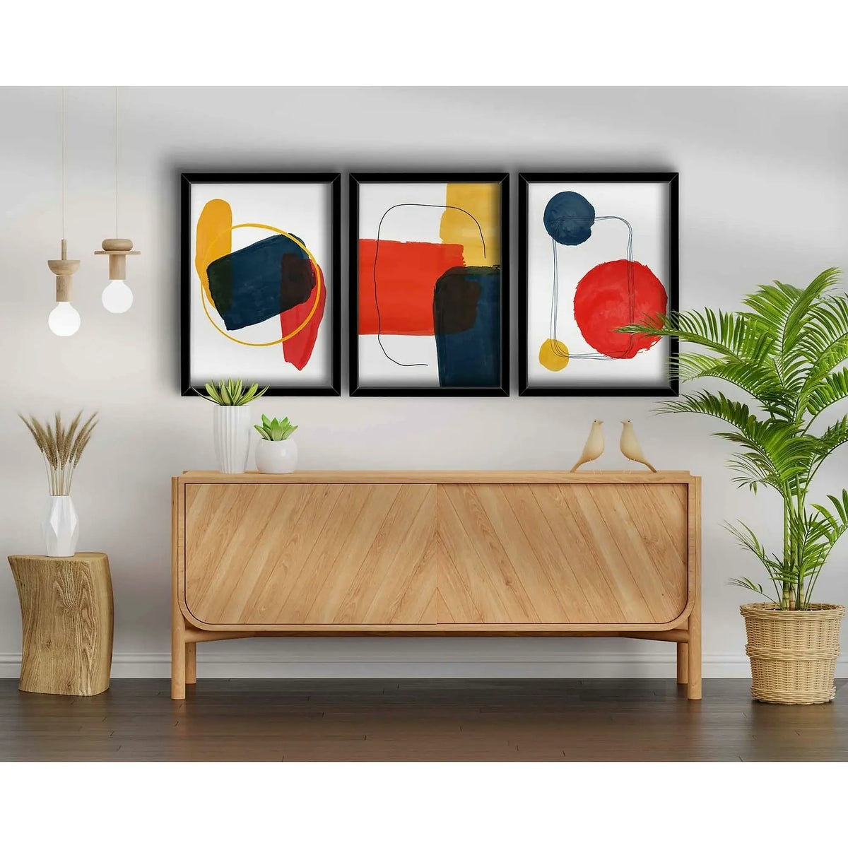 Set 3 tablouri 3P3853NISCT-005, roșu/muștar/bleumarin/alb, MDF, 38x53 cm