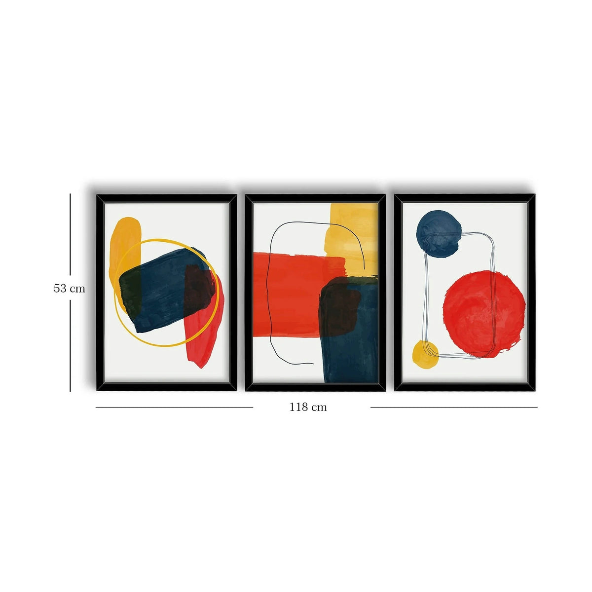 Set 3 tablouri 3P3853NISCT-005, roșu/muștar/bleumarin/alb, MDF, 38x53 cm