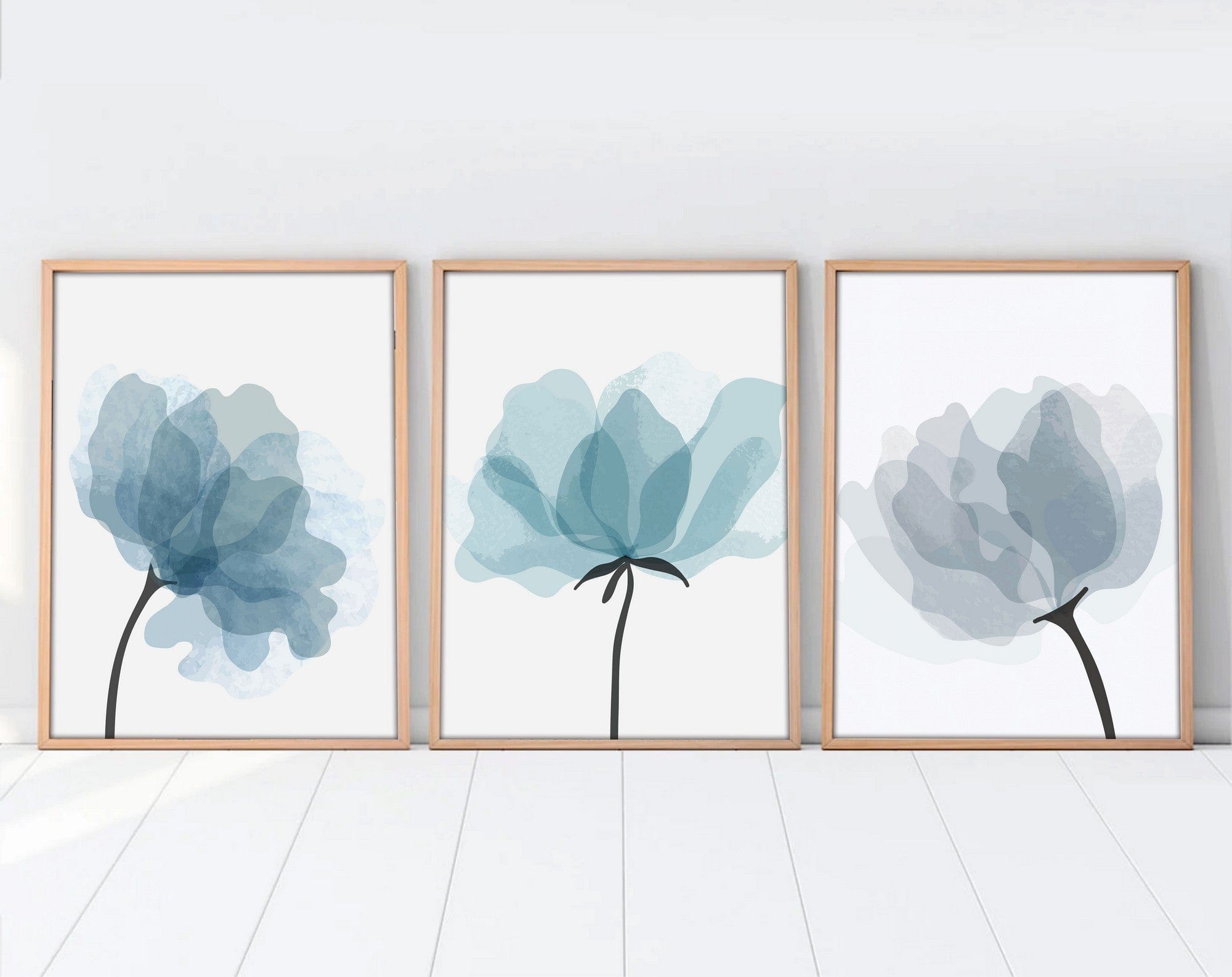 Set 3 tablouri HUHU206, albastru/alb, 30x40 cm