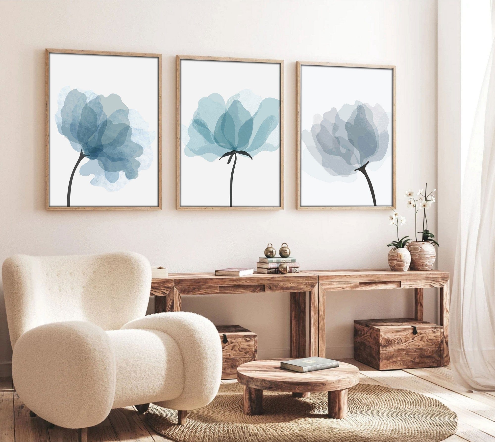 Set 3 tablouri HUHU206, albastru/alb, 30x40 cm