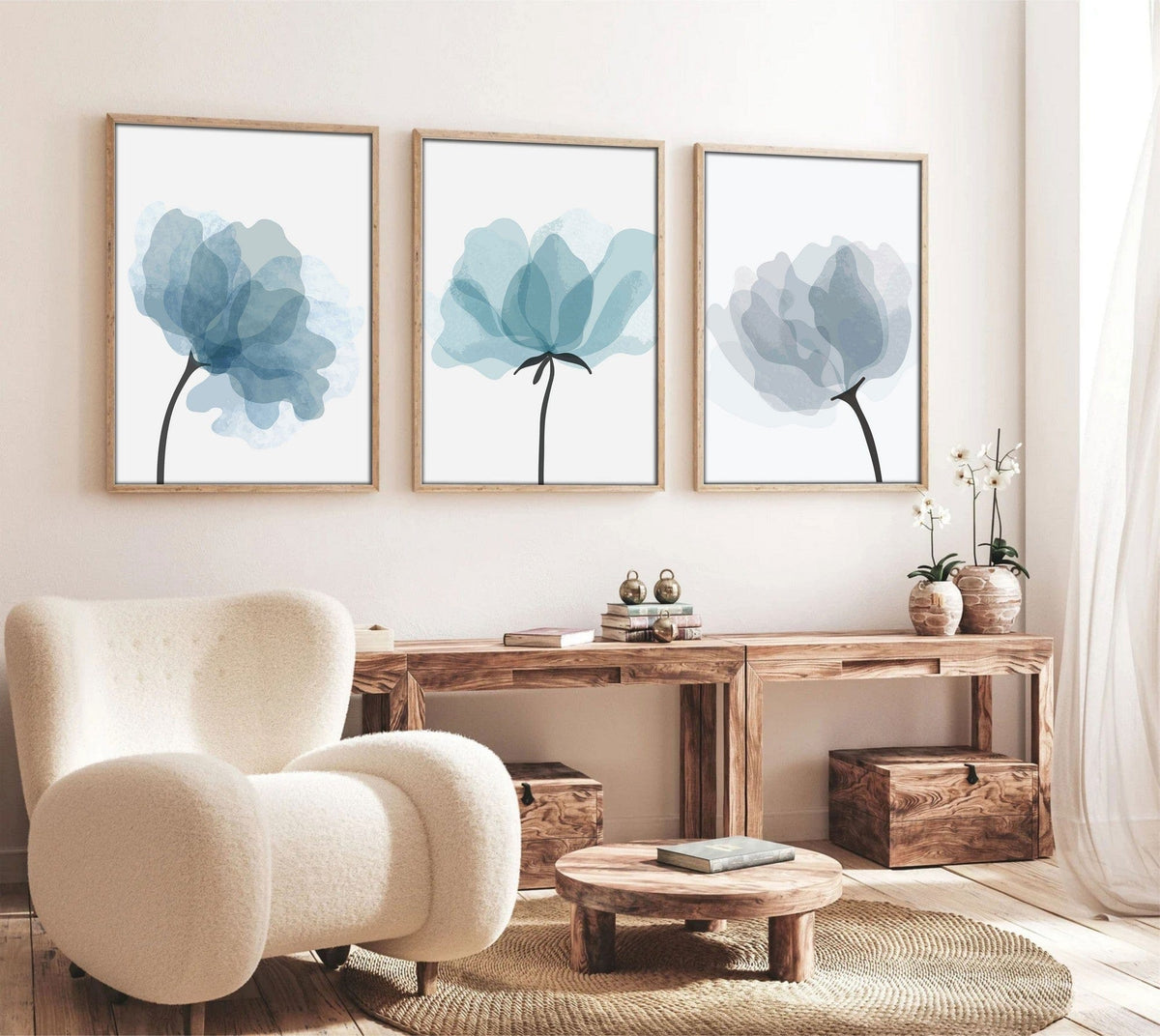 Set 3 tablouri HUHU206, albastru/alb, 30x40 cm