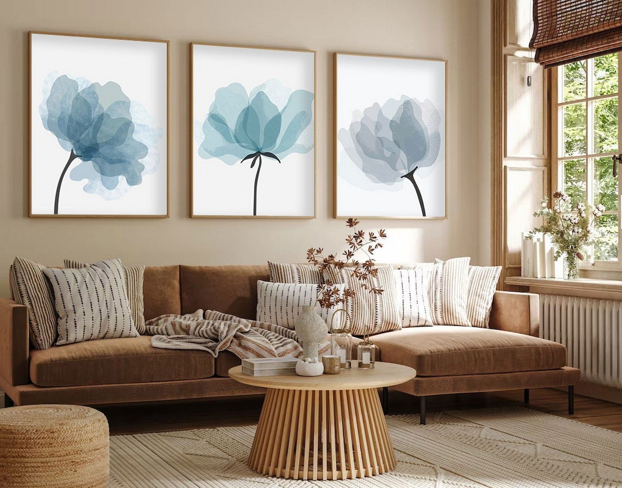 Set 3 tablouri HUHU206, albastru/alb, 30x40 cm