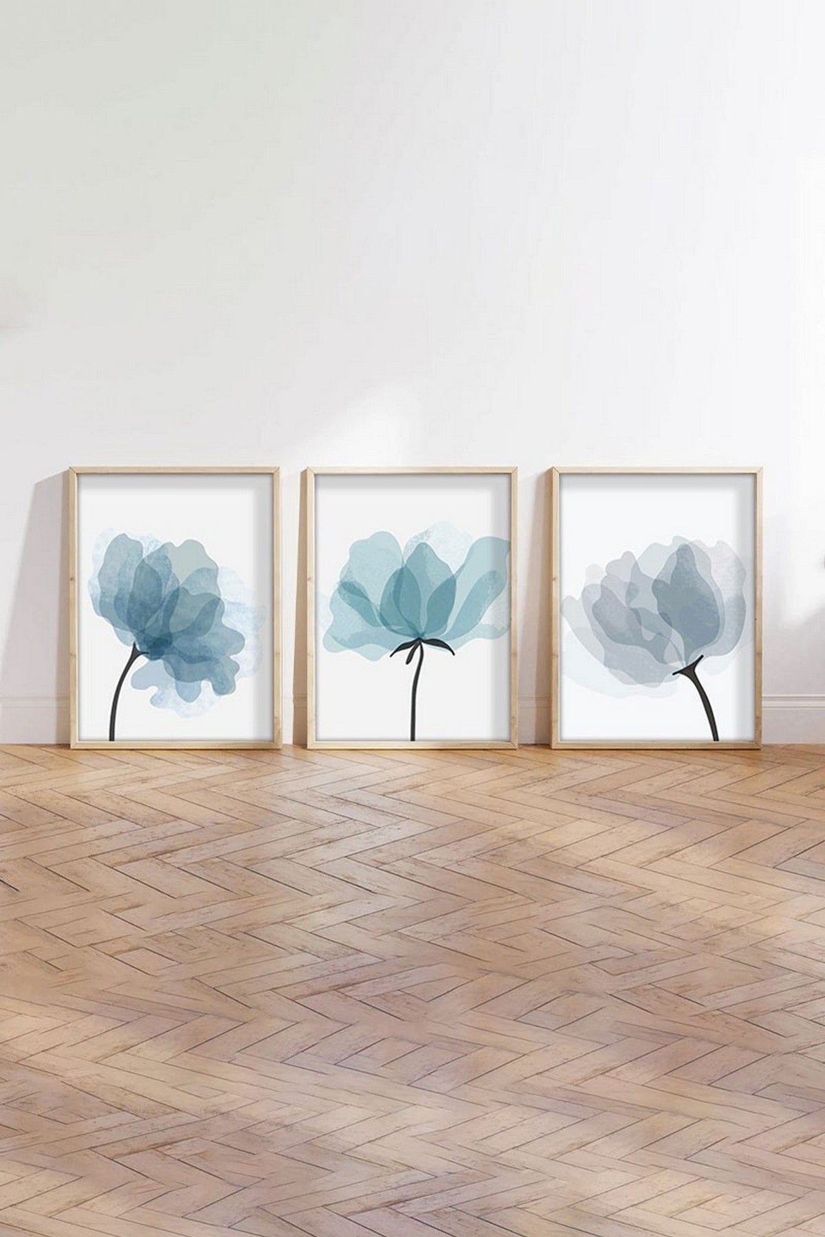 Set 3 tablouri HUHU206, albastru/alb, 30x40 cm