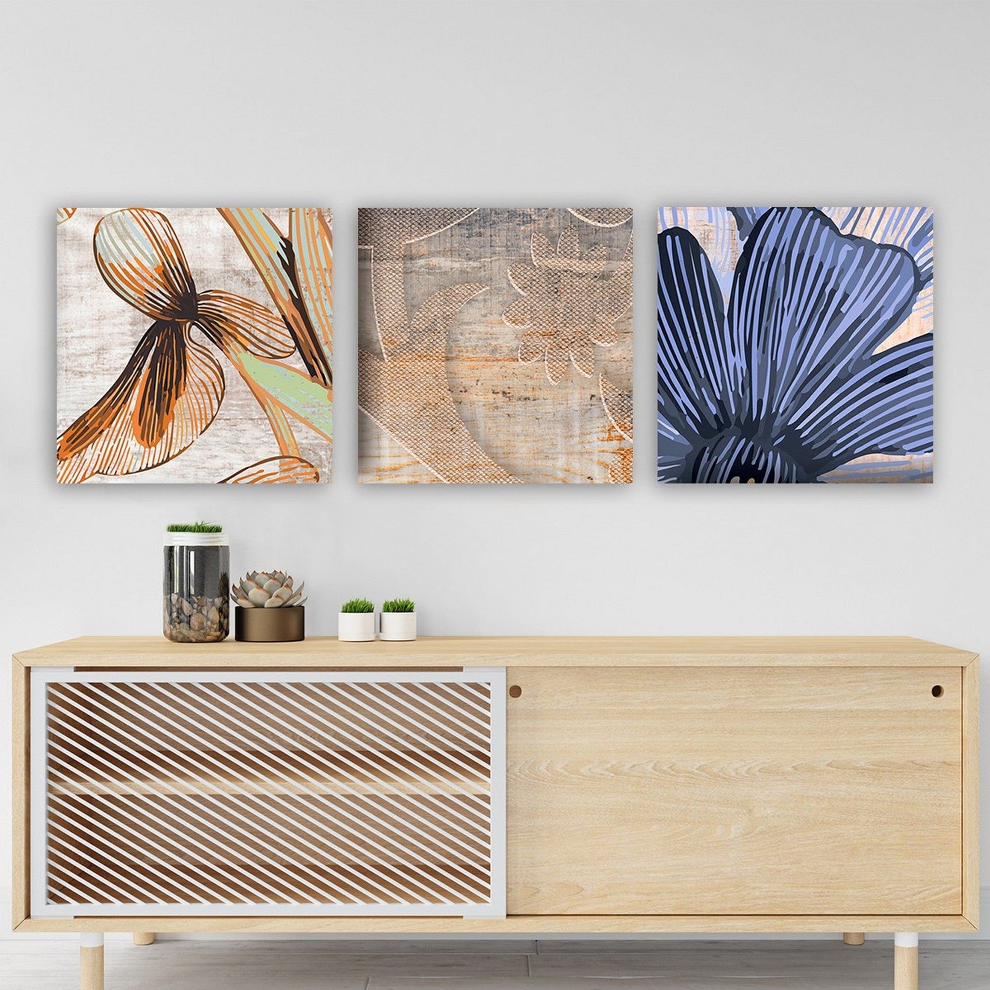 Set 3 tablouri P6615359082, multicolor, panza, 30x30 cm