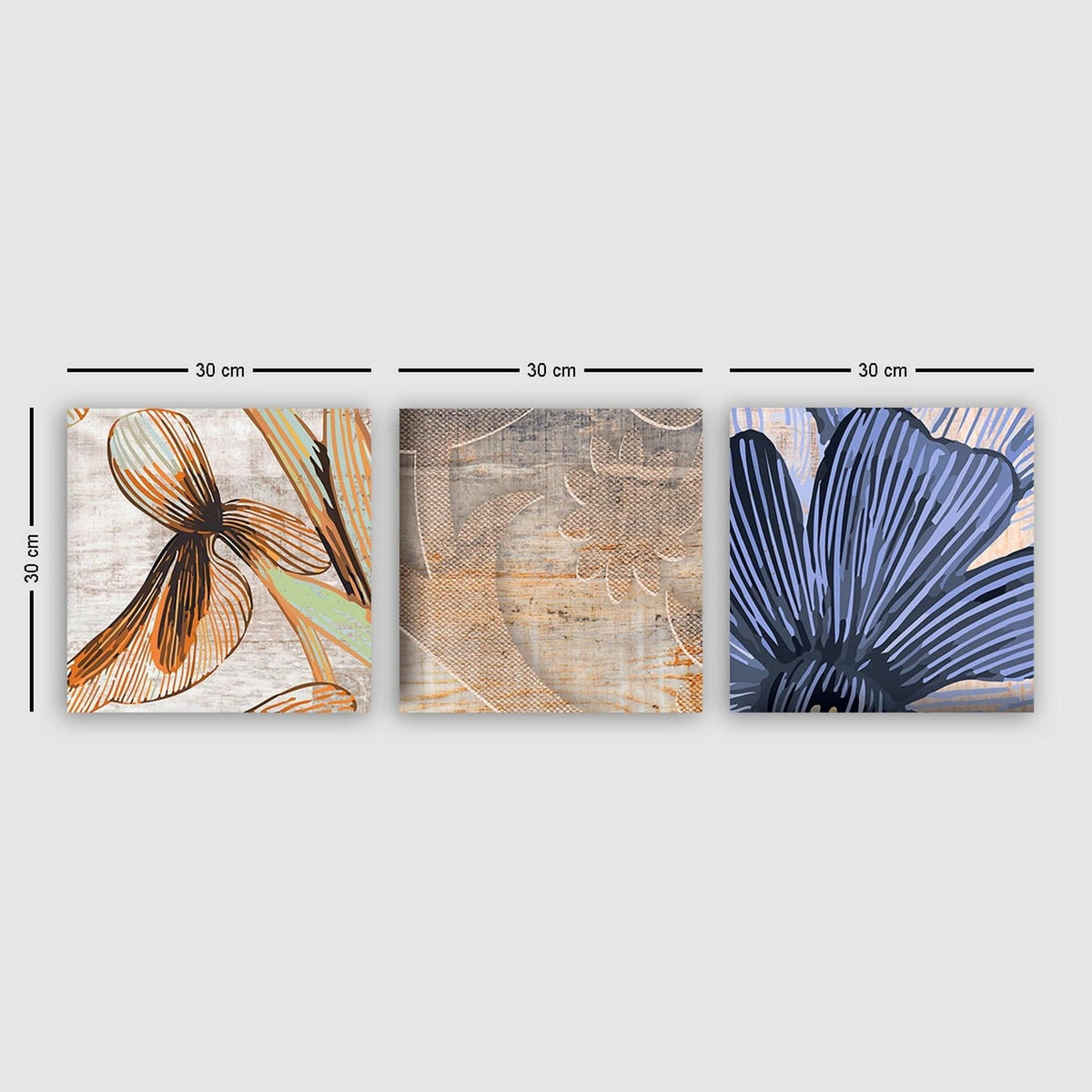 Set 3 tablouri P6615359082, multicolor, panza, 30x30 cm