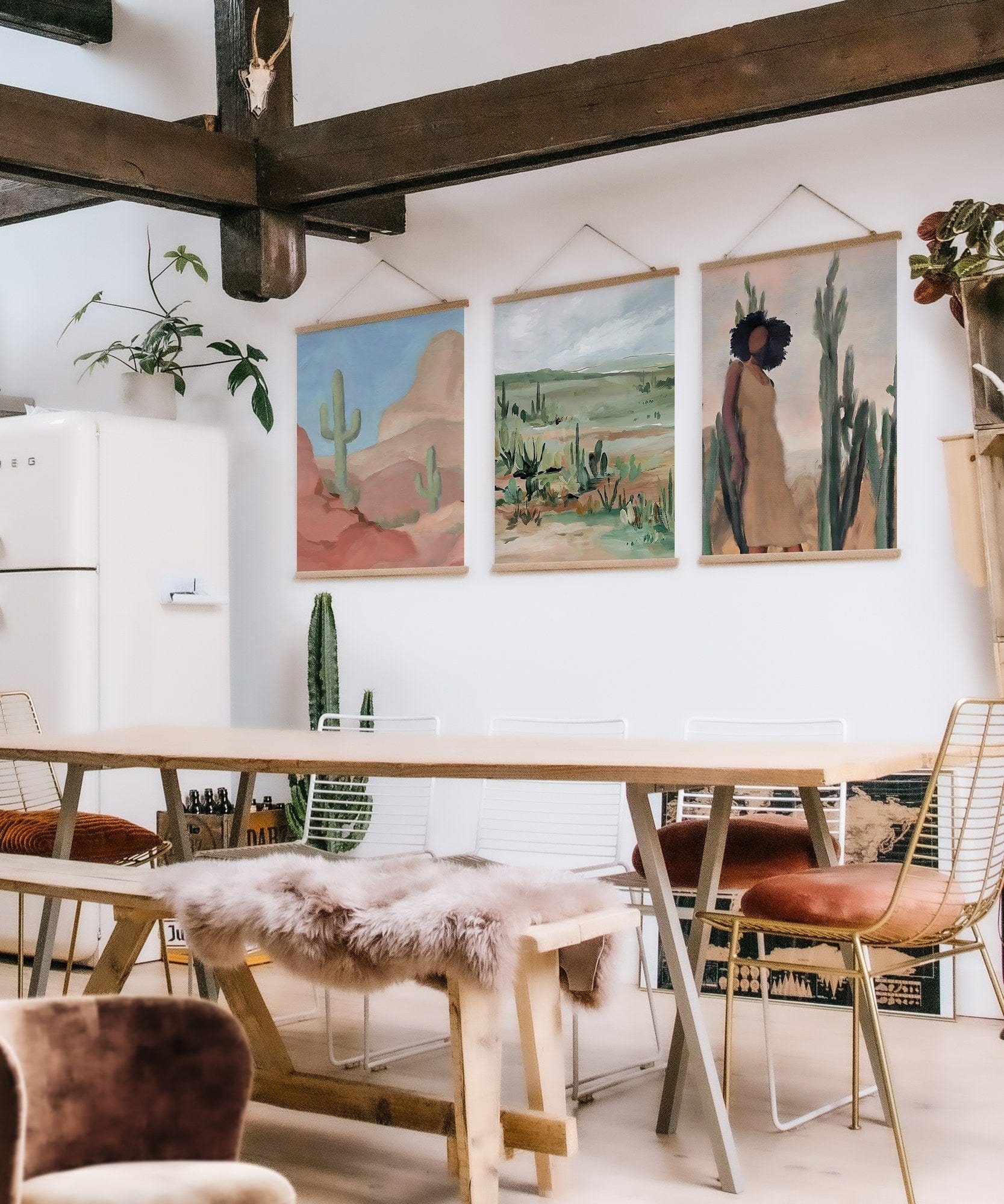 Set 3 tablouri SRG23, multicolor, panza, 40x60 cm