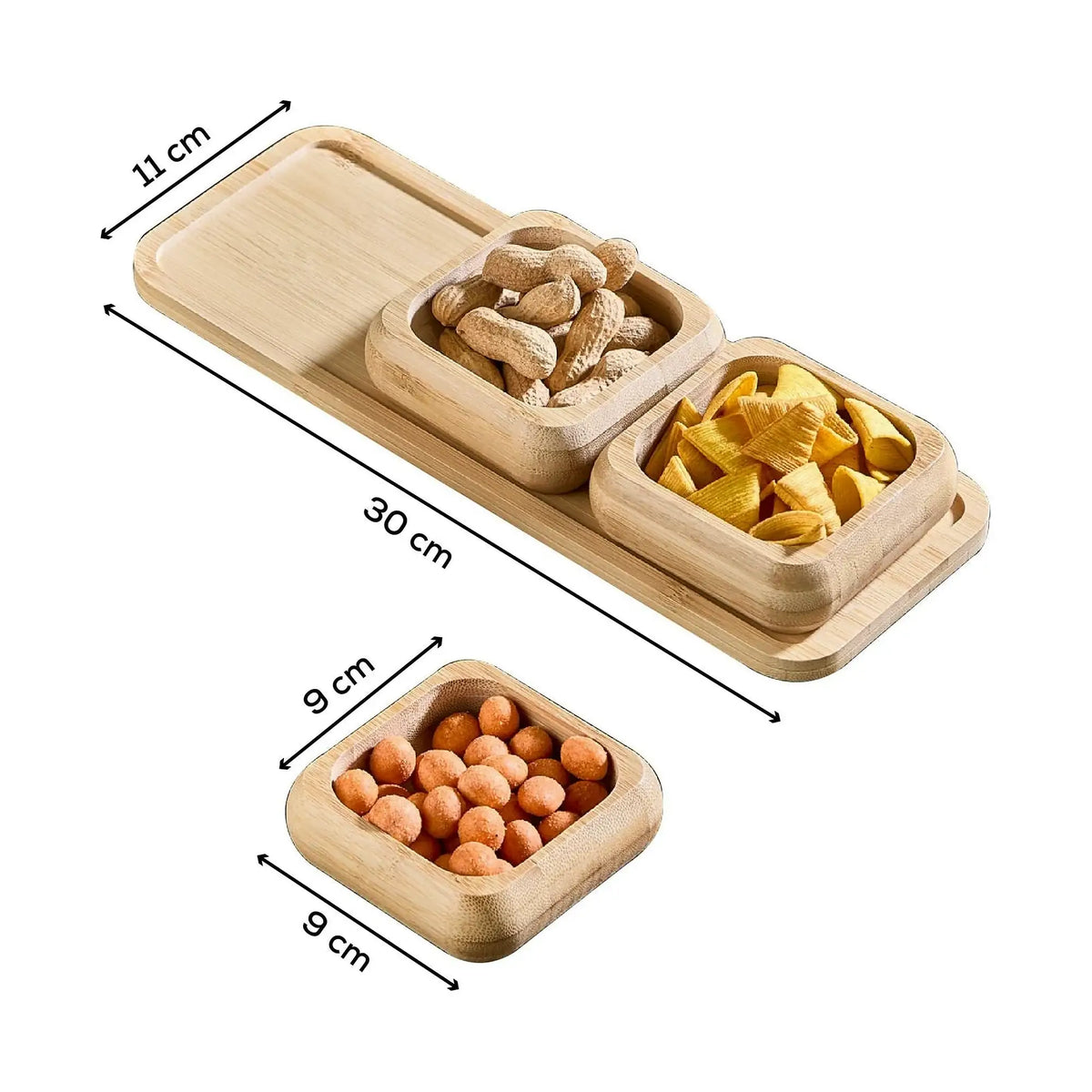Set 4 boluri aperitiv ACERO-32120, multicolor, bambus, 9x9x3 cm