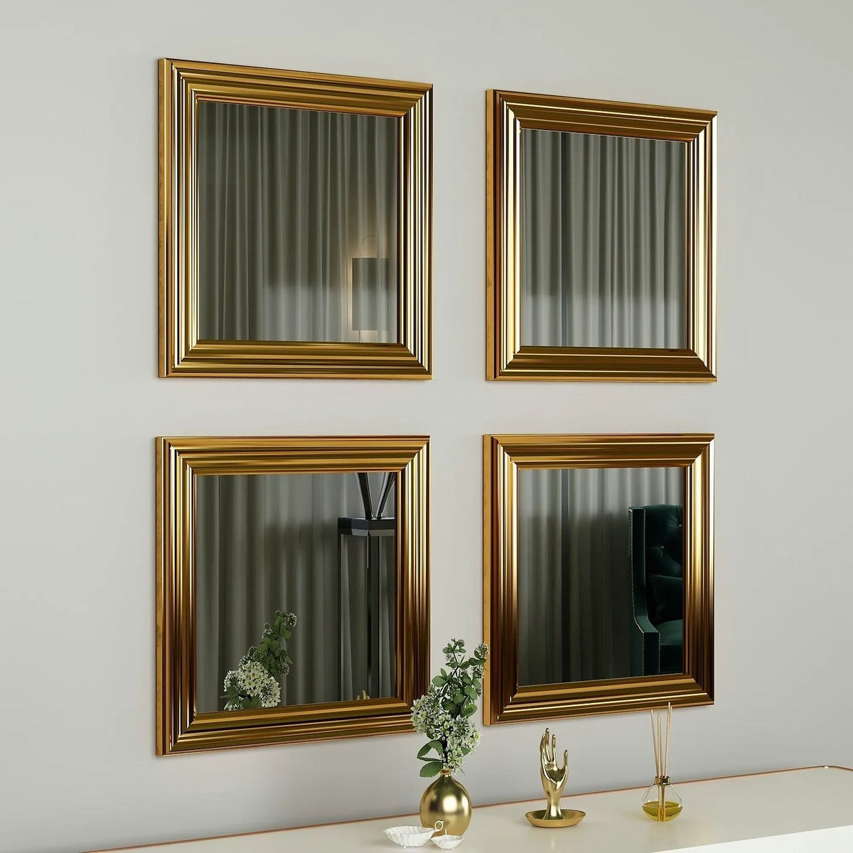 Set 4 oglinzi LOZA, auriu, 40x40 cm