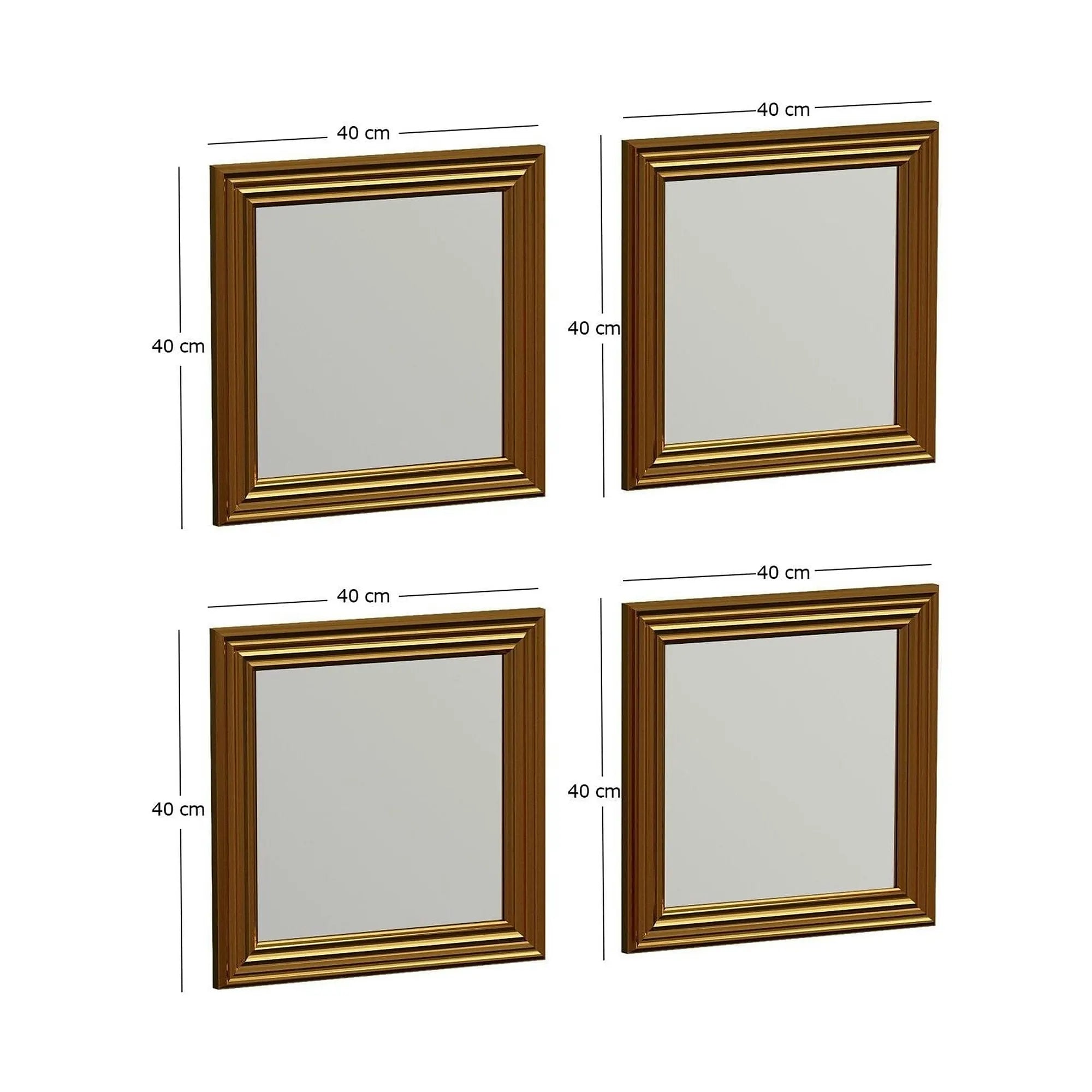 Set 4 oglinzi LOZA, auriu, 40x40 cm