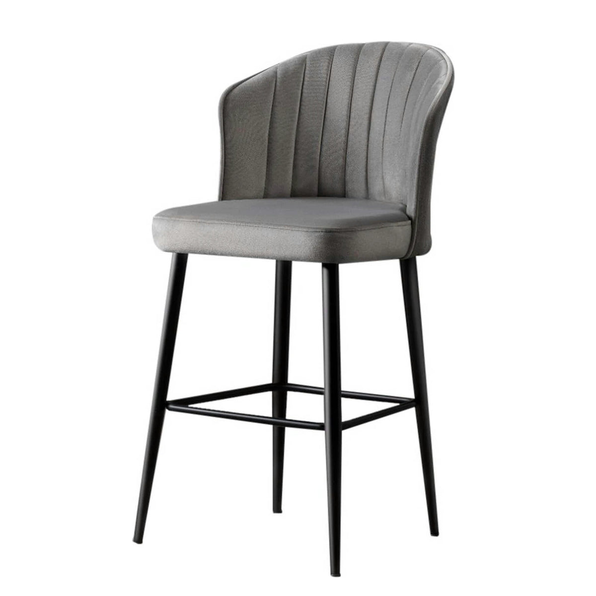 Set 4 scaune bar RUBI, gri/negru, stofa catifelata/metal, 52x42x97 cm