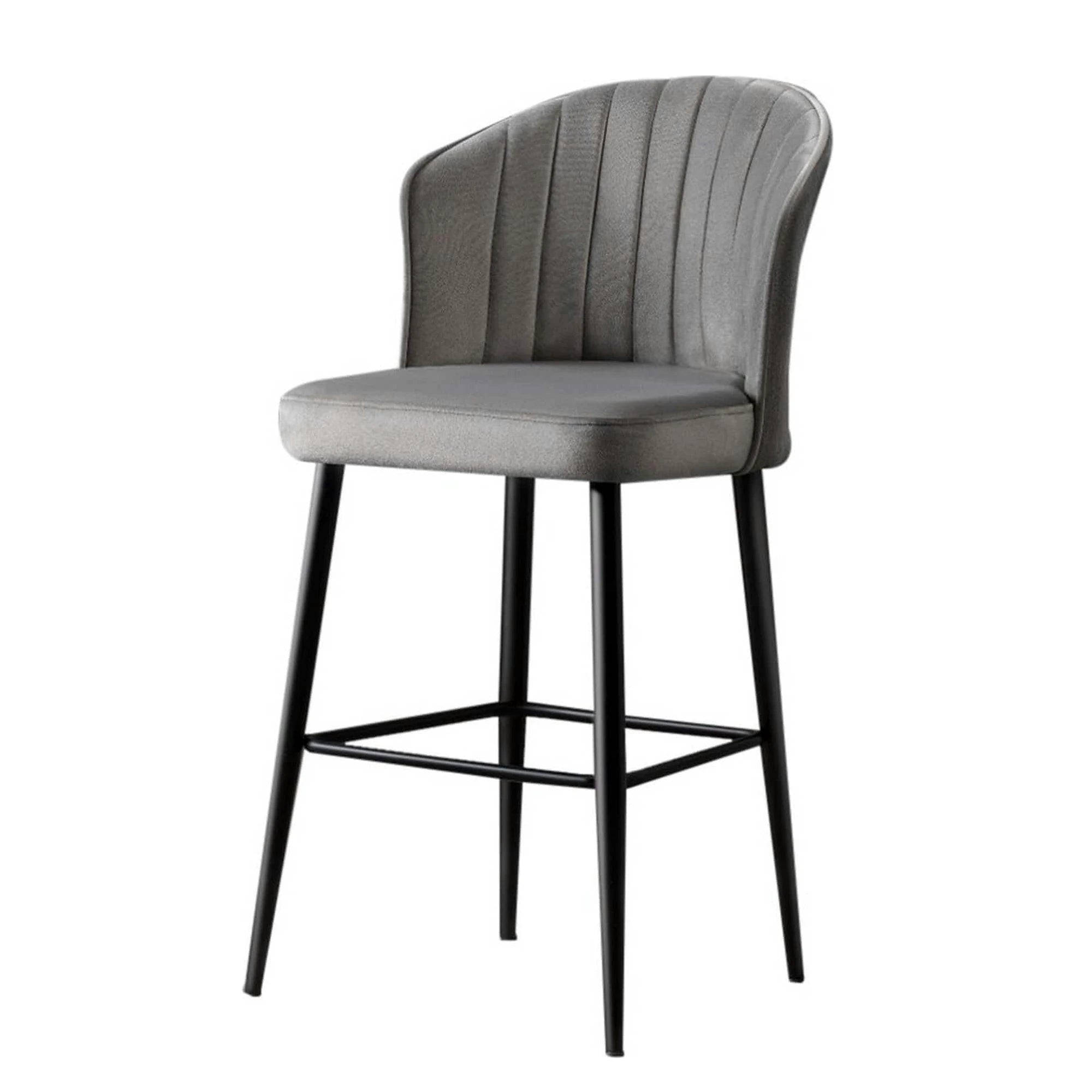 Set 4 scaune bar RUBI, gri/negru, stofa catifelata/metal, 52x42x97 cm