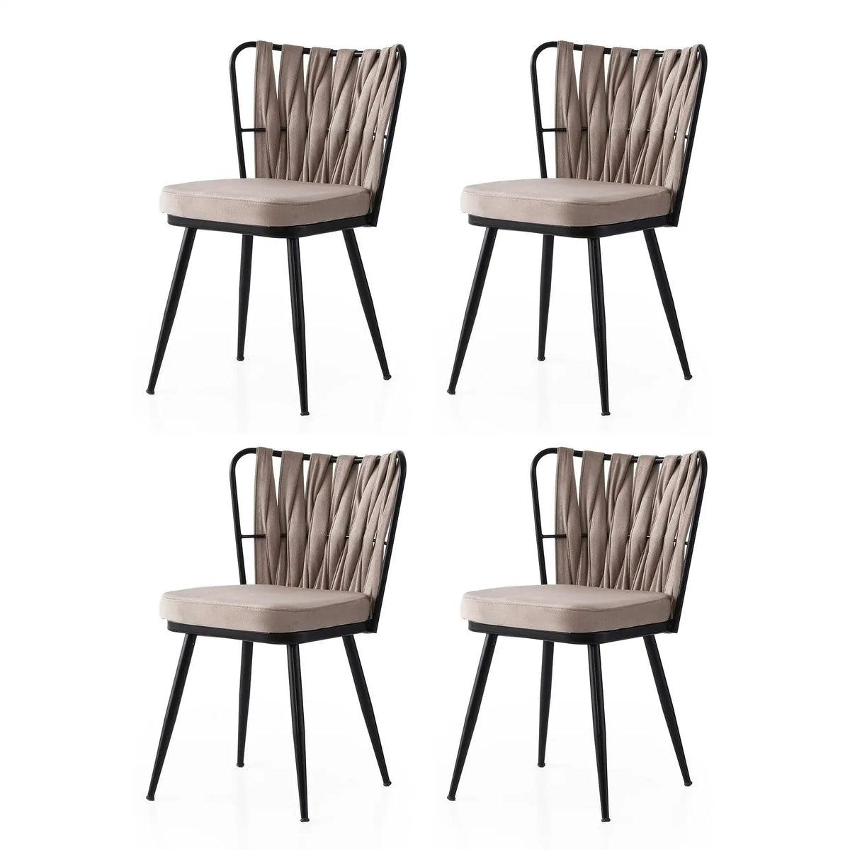 Set 4 scaune KUSAKLI 222 V4, bej/negru, stofa catifelata/metal, 43x43x82 cm