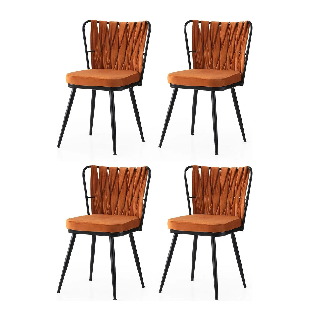 Set 4 scaune KUSAKLI 224 V4, caramiziu/negru, stofa catifelata/metal, 43x43x82 cm