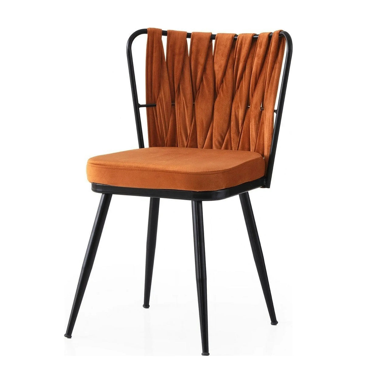 Set 4 scaune KUSAKLI 224 V4, caramiziu/negru, stofa catifelata/metal, 43x43x82 cm