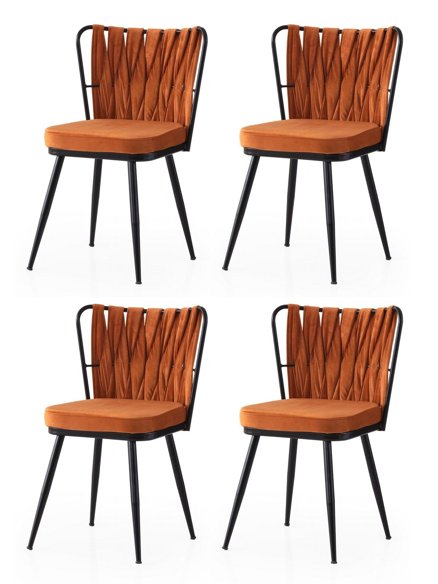 Set 4 scaune KUSAKLI 224 V4, caramiziu/negru, stofa catifelata/metal, 43x43x82 cm