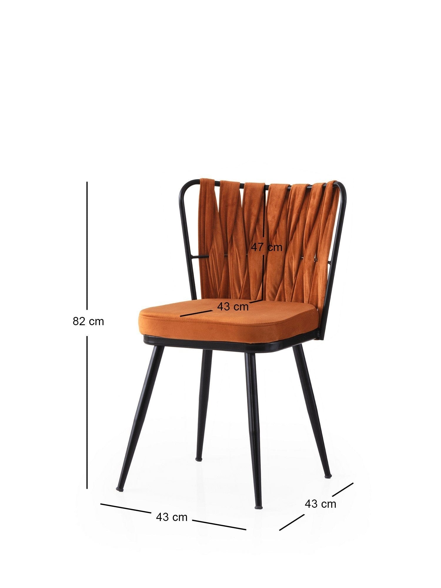 Set 4 scaune KUSAKLI 224 V4, caramiziu/negru, stofa catifelata/metal, 43x43x82 cm