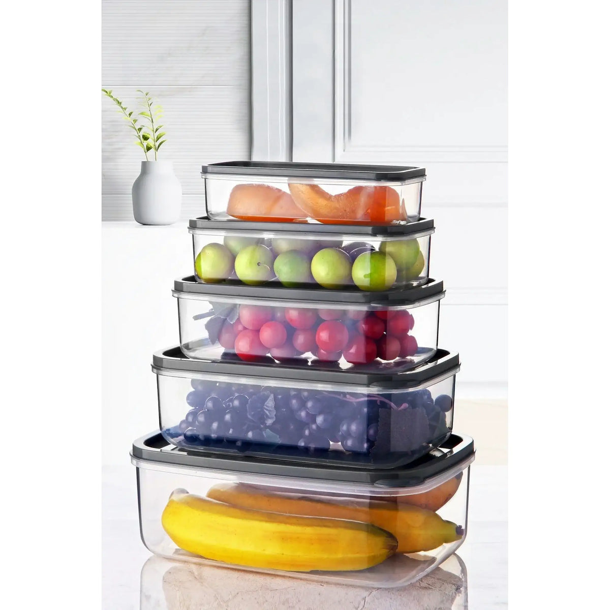 Set 5 cutii depozitare EMBSEF05-3581321, transparent, plastic