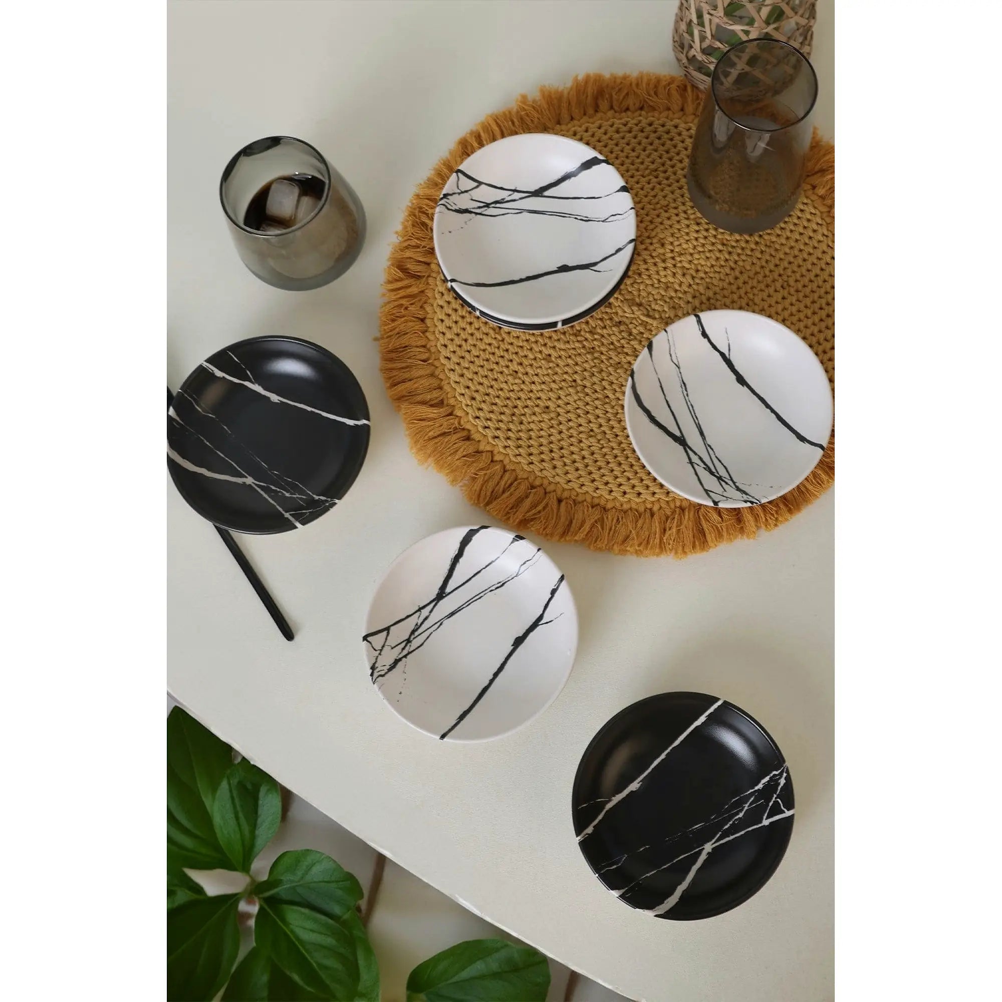 Set 6 boluri X00017422, alb/negru, ceramica, 13 cm