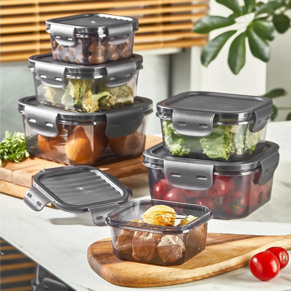 Set 6 cutii depozitare ET-00113, gri antracit, plastic