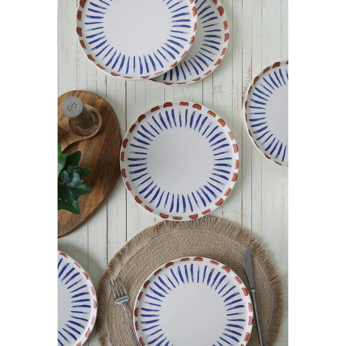 Set 6 farfurii desert 275KRM2324, alb/albastru, ceramica, 22 cm
