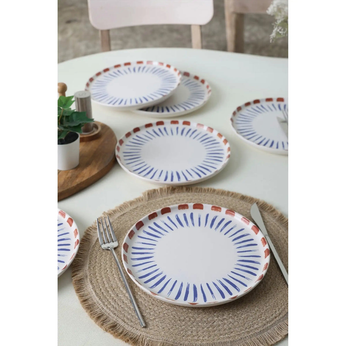Set 6 farfurii desert 275KRM2324, alb/albastru, ceramica, 22 cm
