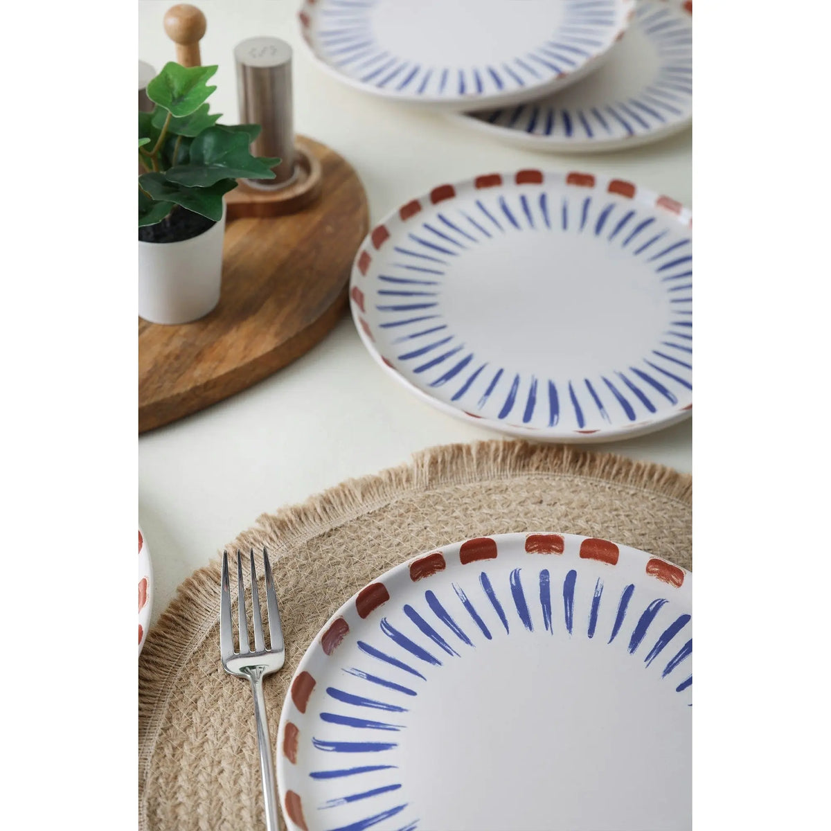 Set 6 farfurii desert 275KRM2324, alb/albastru, ceramica, 22 cm