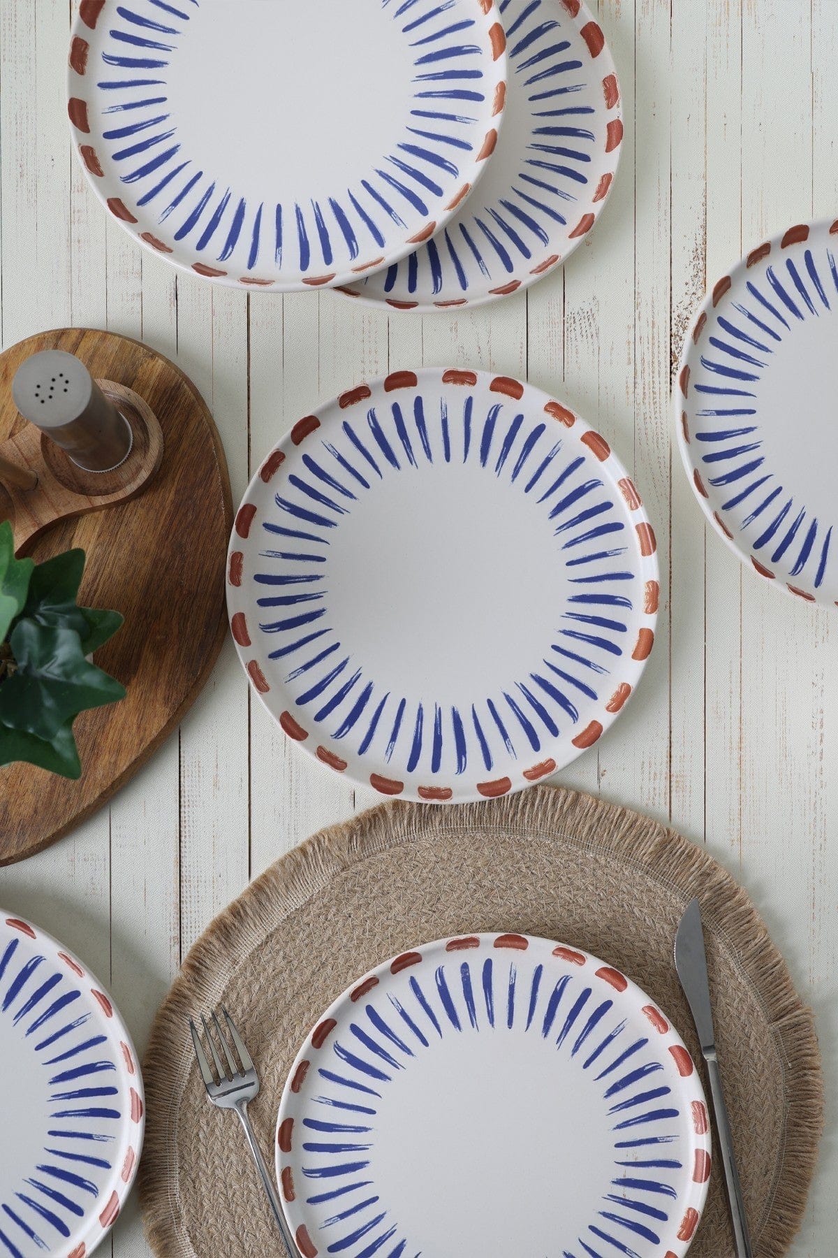 Set 6 farfurii desert 275KRM2324, alb/albastru, ceramica, 22 cm