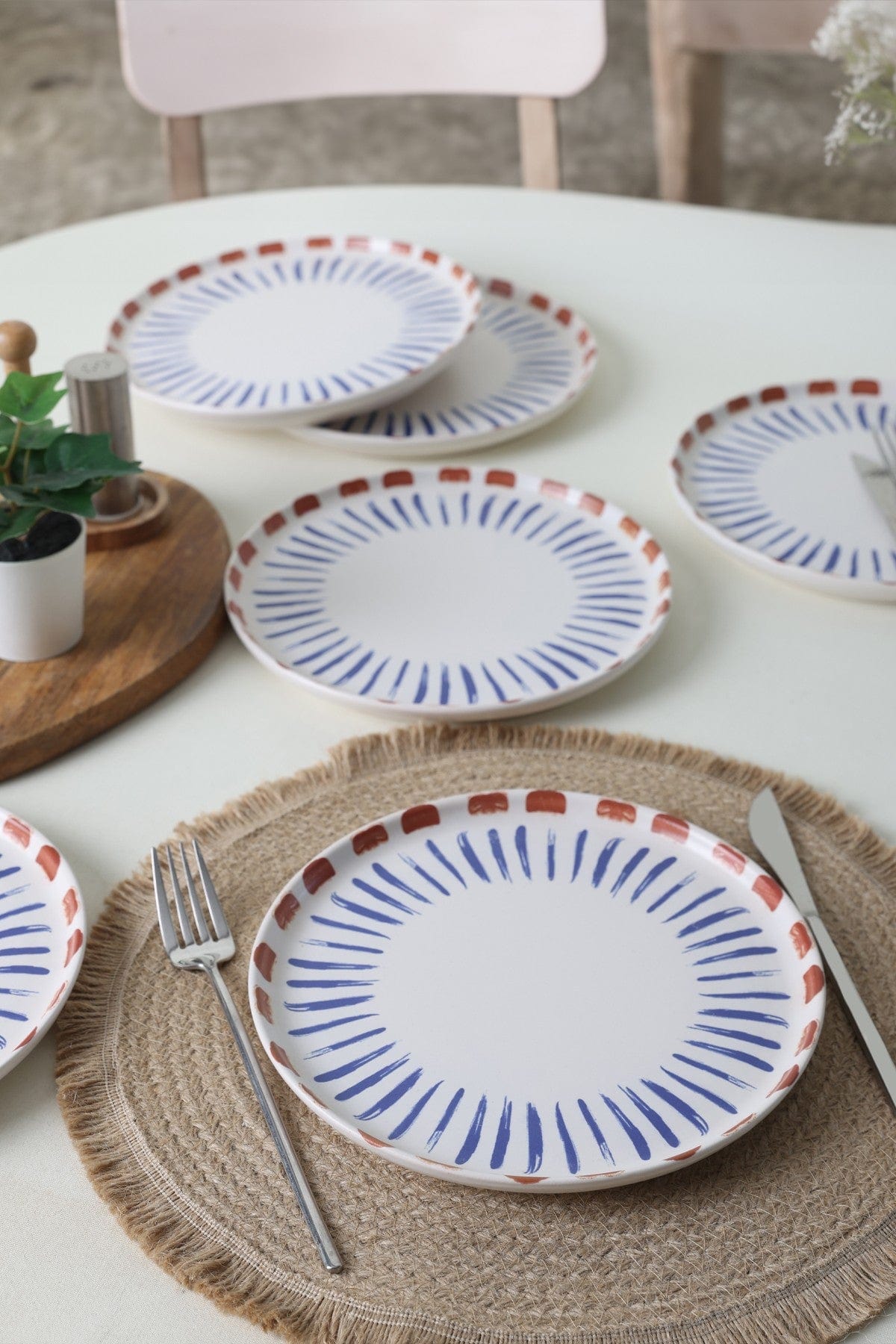 Set 6 farfurii desert 275KRM2324, alb/albastru, ceramica, 22 cm