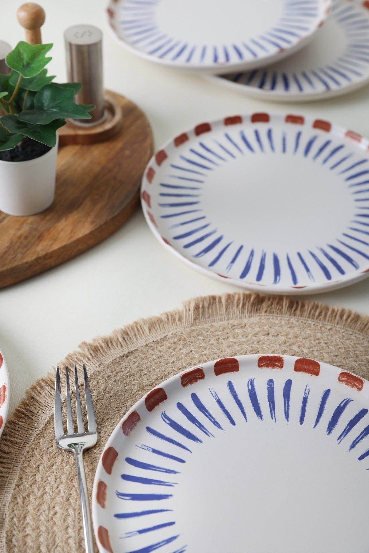 Set 6 farfurii desert 275KRM2324, alb/albastru, ceramica, 22 cm