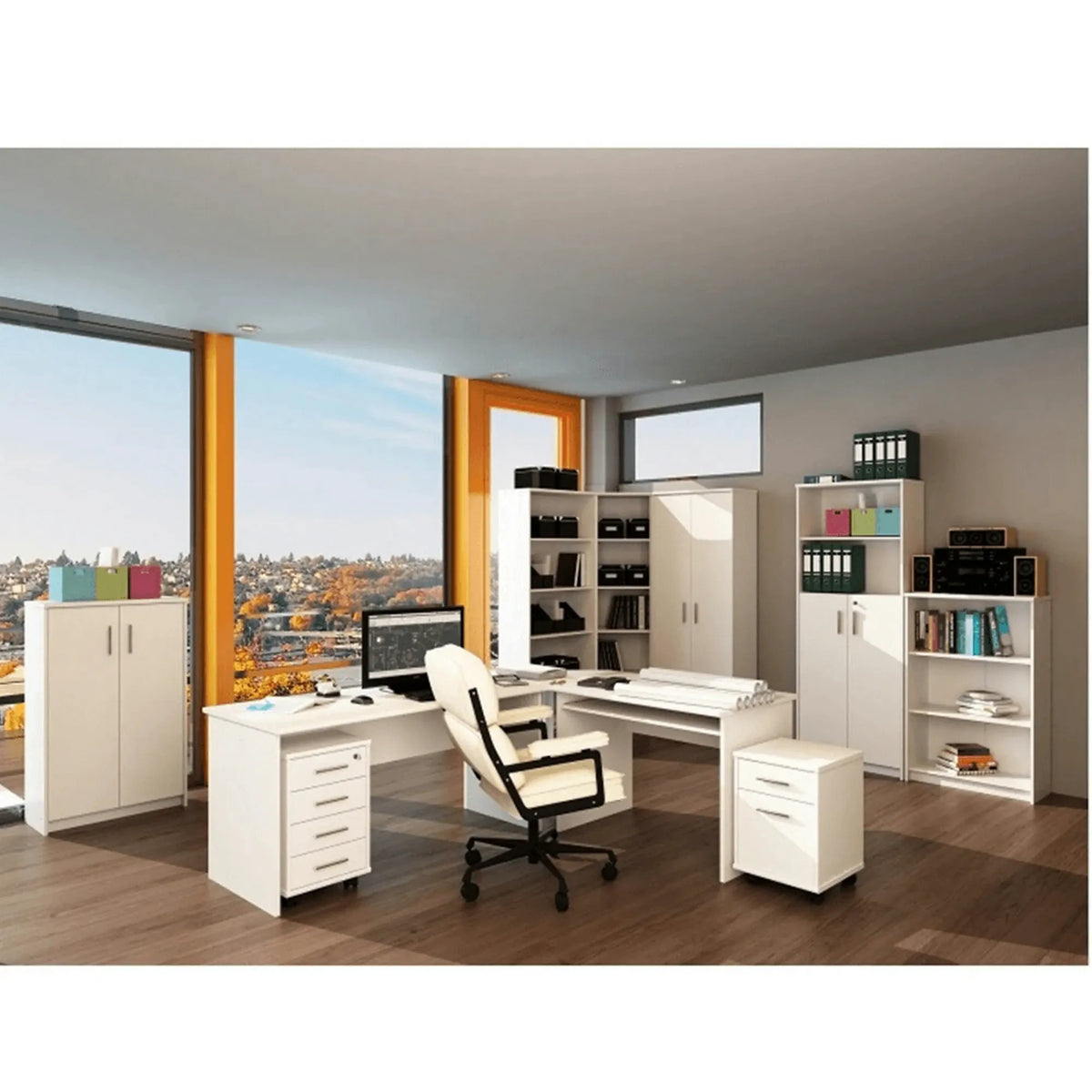 Set birou JOHAN 2 NEW, alb, DTD laminat