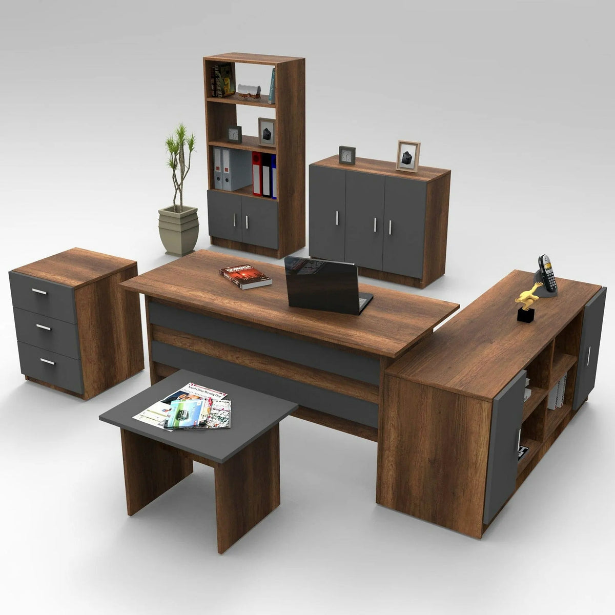 Set birou VO17 - BA, nuc/gri antracit, PAL melaminat