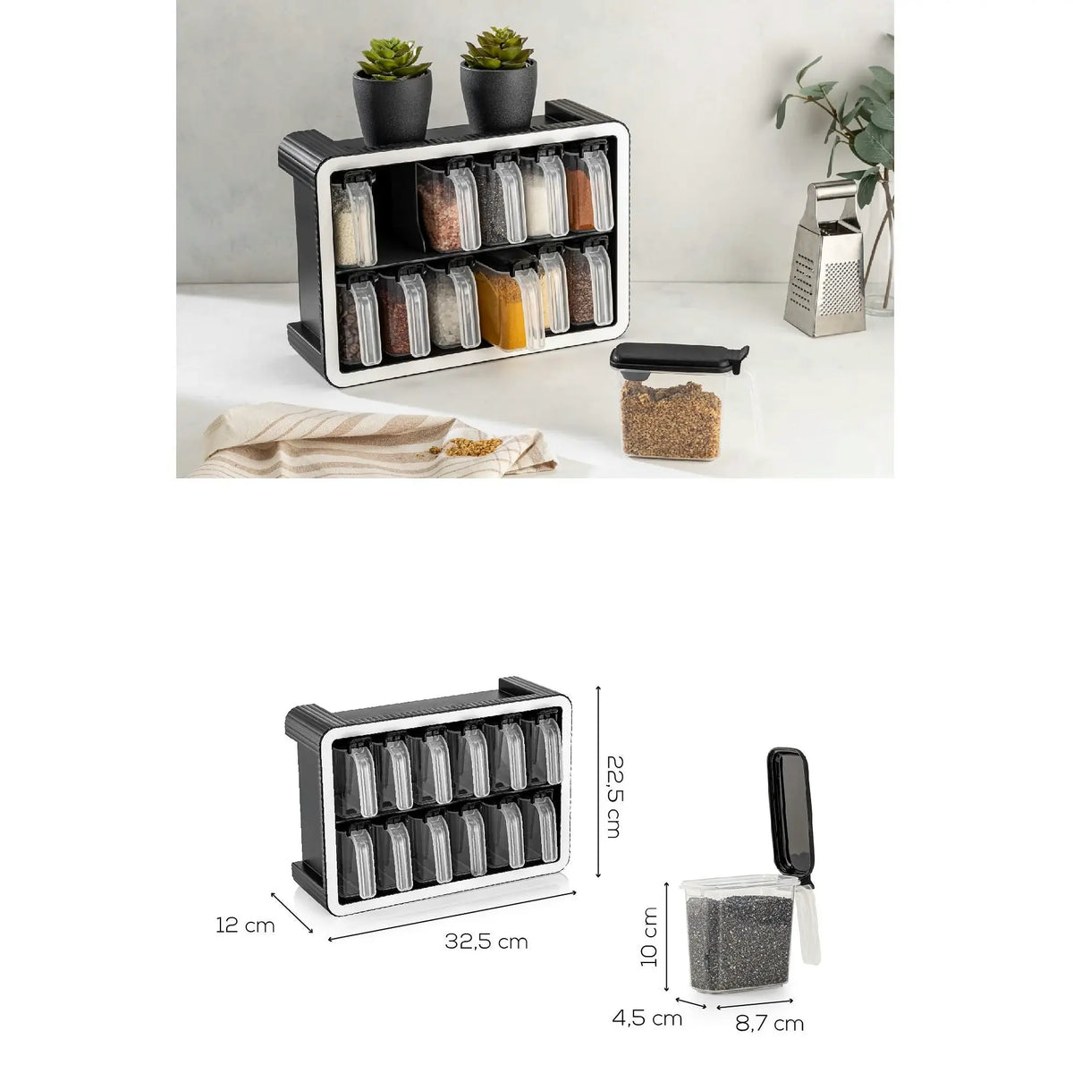 Set borcane condimente BNM-9530, 13 piese, gri antracit, plastic, 5x10x9 cm