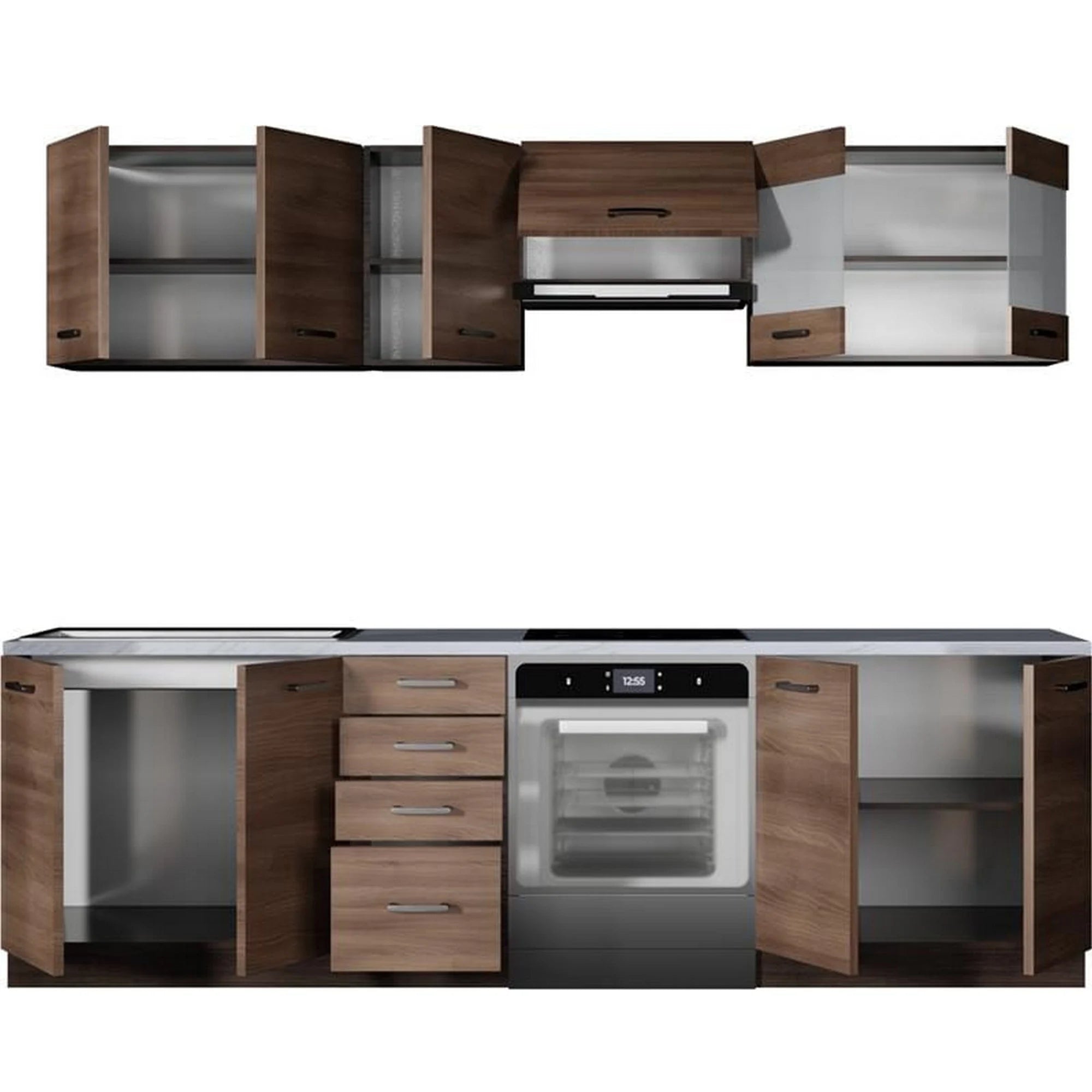 Set bucatarie AMANDA 1, stejar inchis/granit, PAL melaminat/sticla, 260 cm