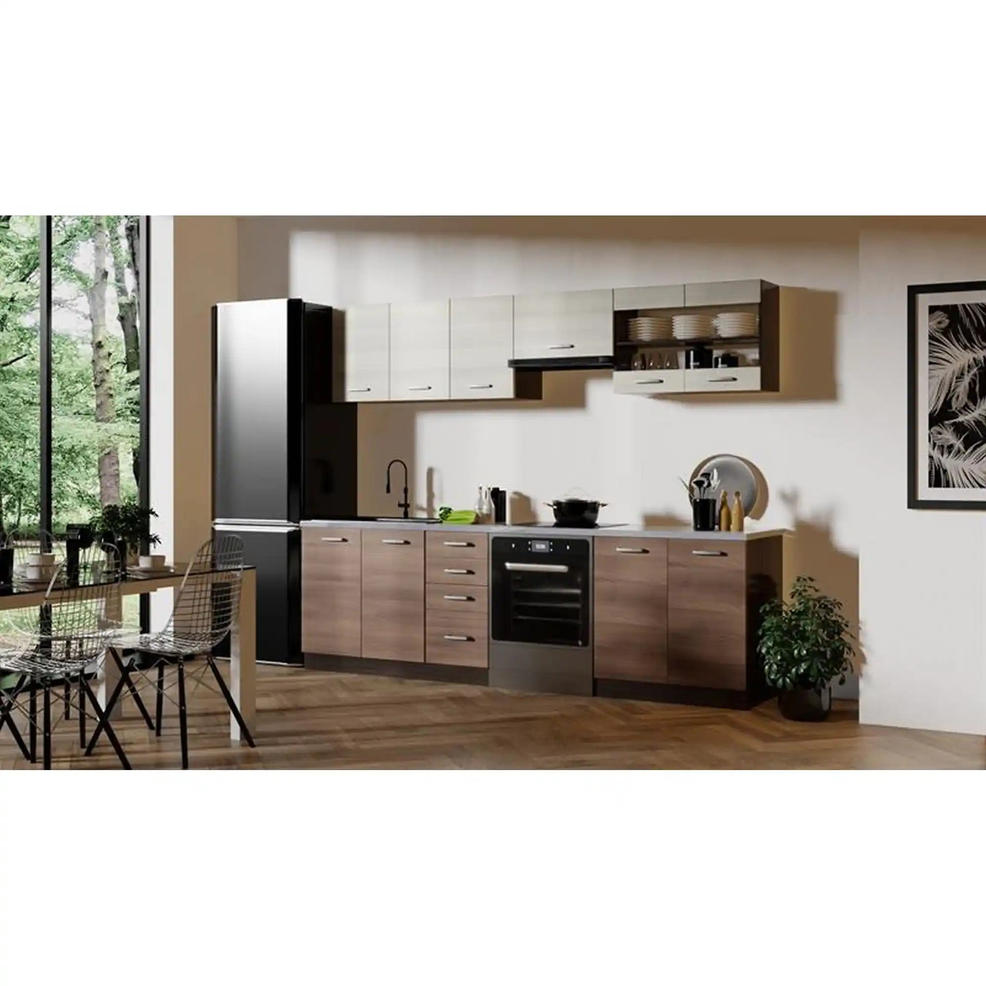 Set bucatarie AMANDA 2, stejar navara/wenge/gri granit, PAL laminat, 260 cm