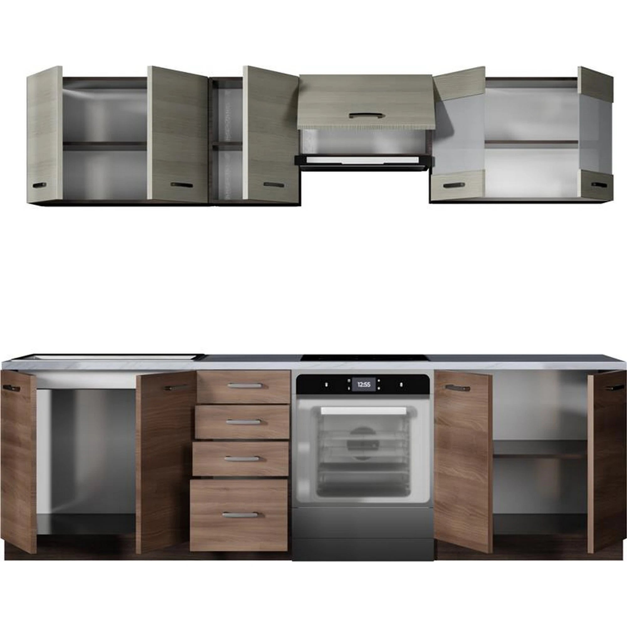 Set bucatarie AMANDA 2, stejar navara/wenge/gri granit, PAL laminat, 260 cm