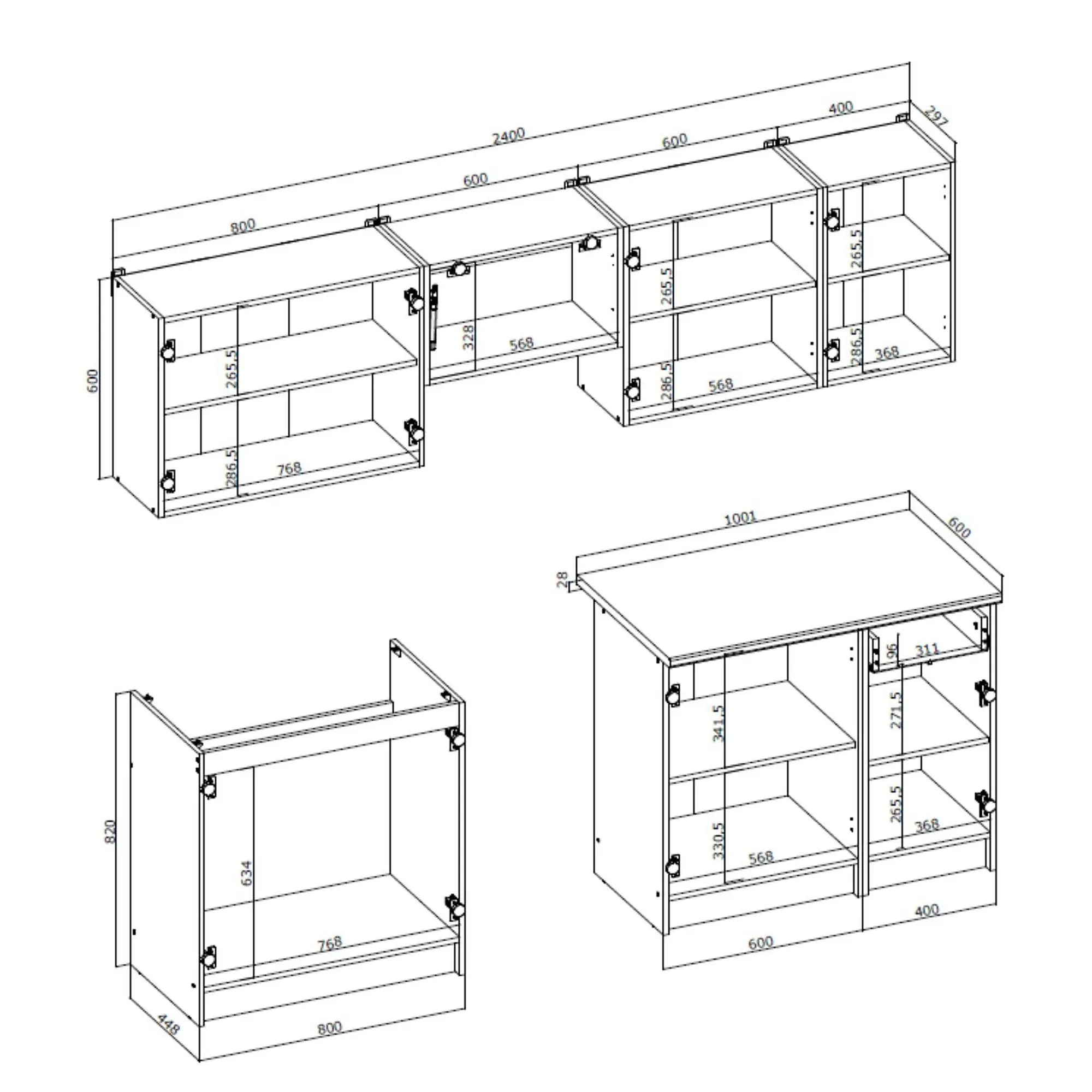 Set bucatarie DARIA, alb/stejar sonoma, PAL laminat, 240 cm
