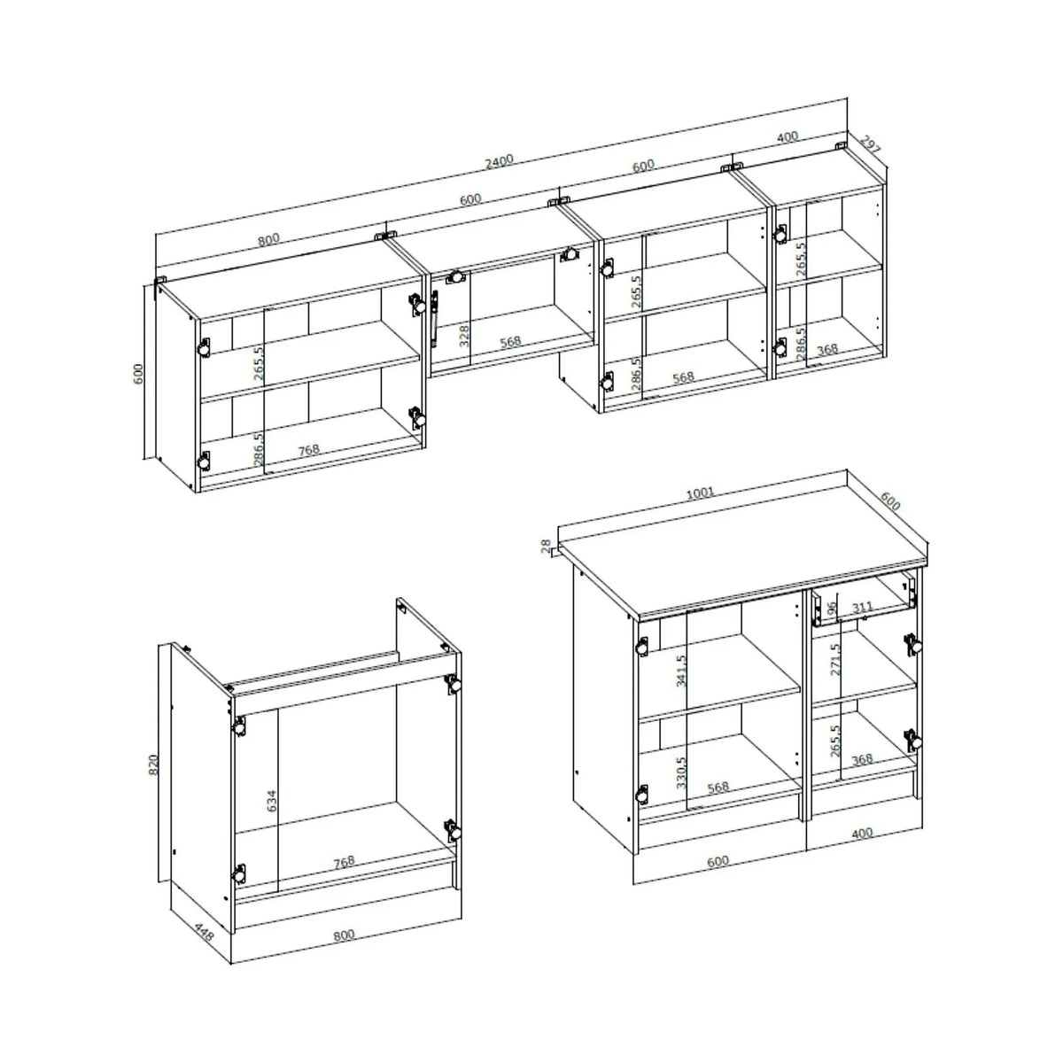 Set bucatarie DARIA, gri antracit/stejar craft, 240 cm